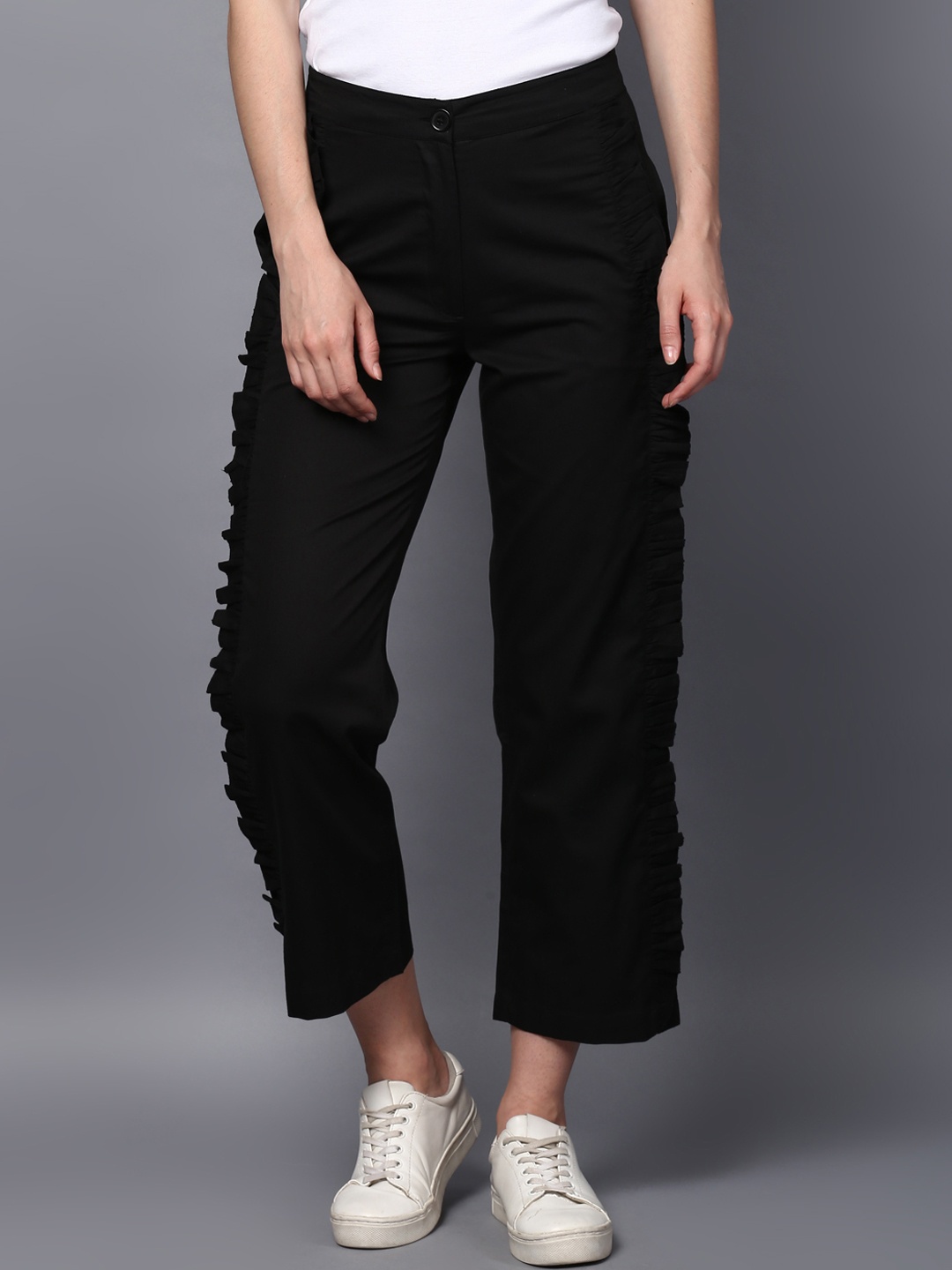 

STREET 9 Women Black Relaxed Slim Fit Solid Regular Trousers