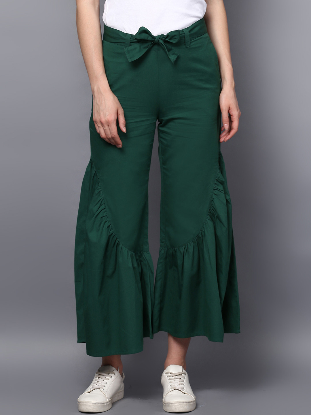 

STREET 9 Women Green Relaxed Flared Solid Culottes