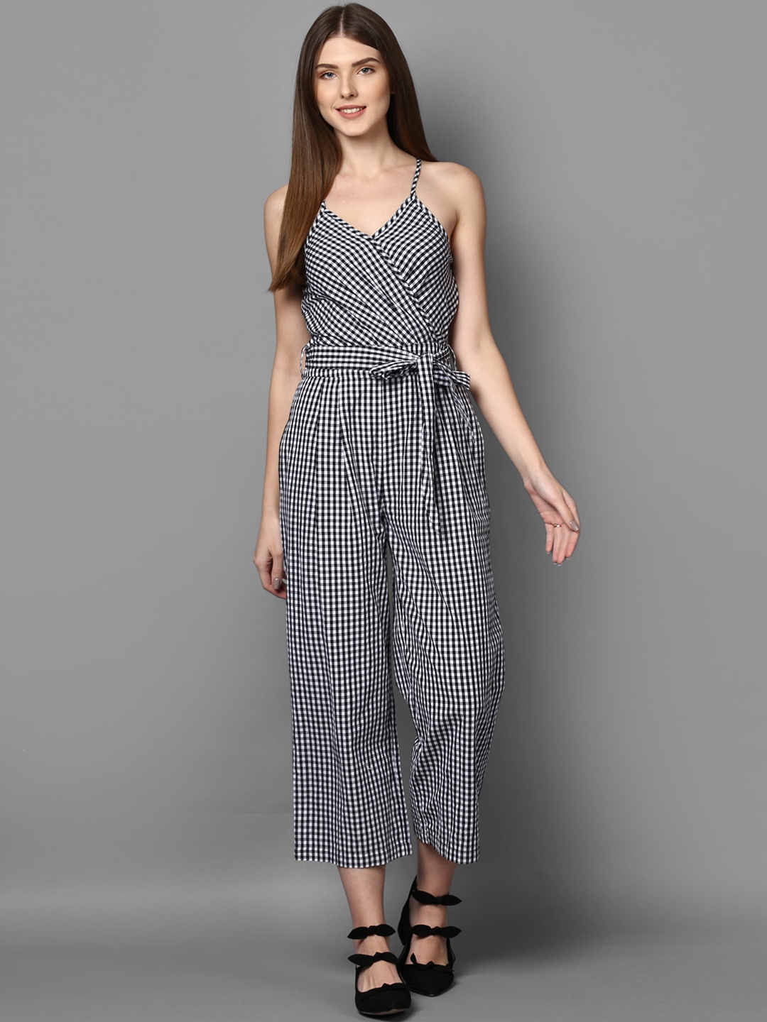 

STREET 9 Women White & Black Checked Culotte Jumpsuit