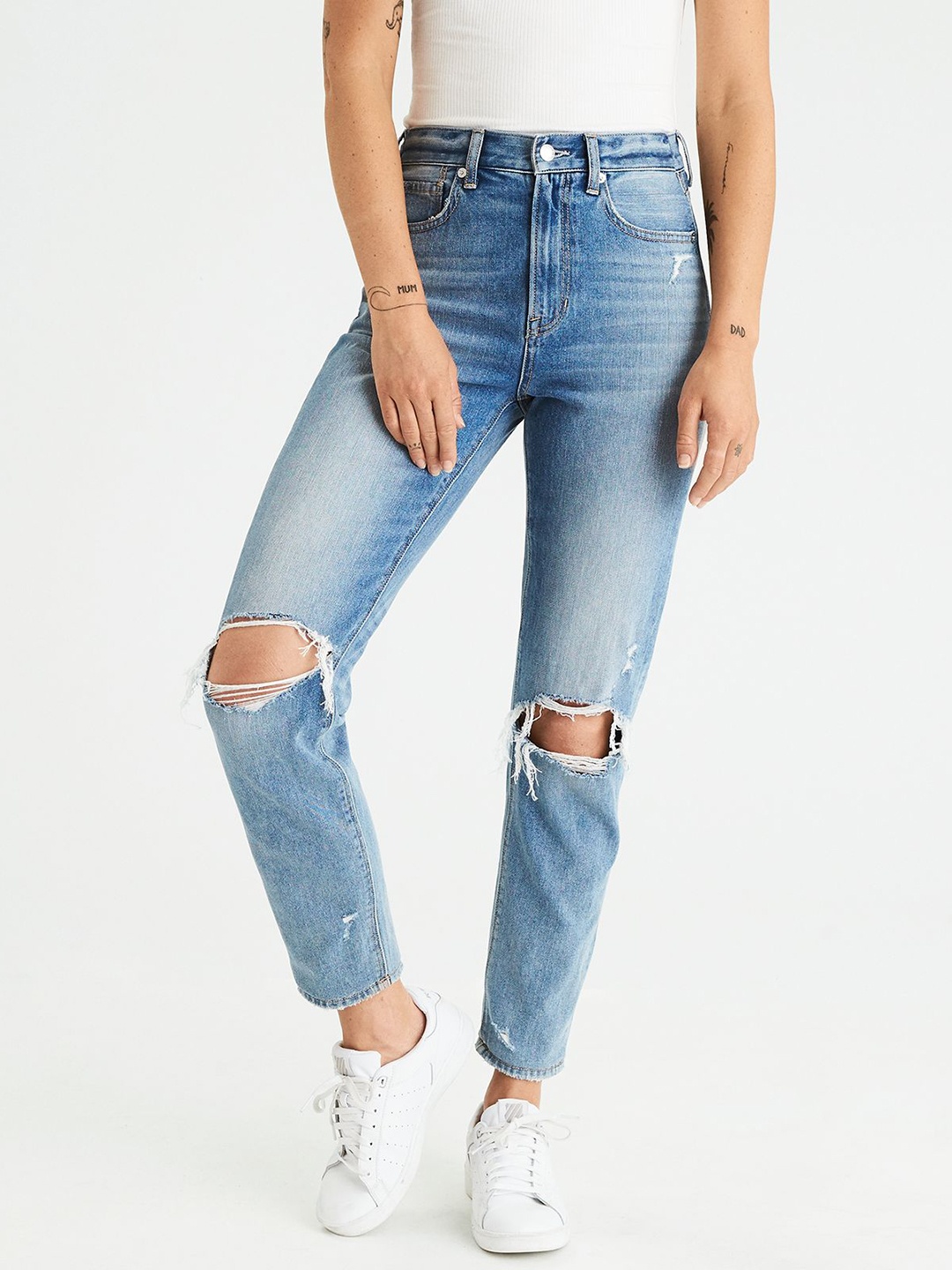 

AMERICAN EAGLE OUTFITTERS Women Blue Slim Fit High-Rise Slash Knee Jeans