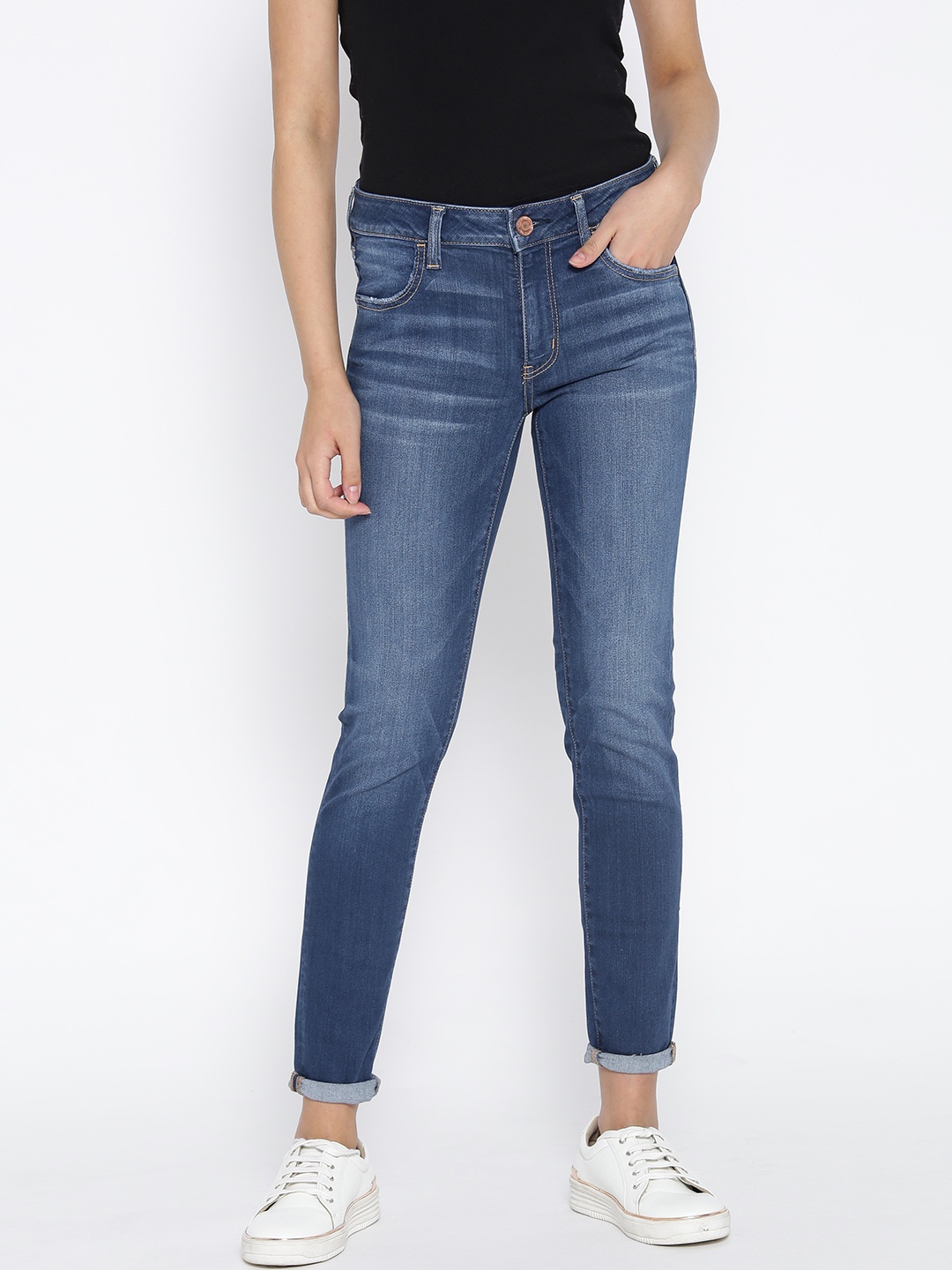 

AMERICAN EAGLE OUTFITTERS Women Blue Skinny Fit Low-Rise Clean Look Stretchable Jeans