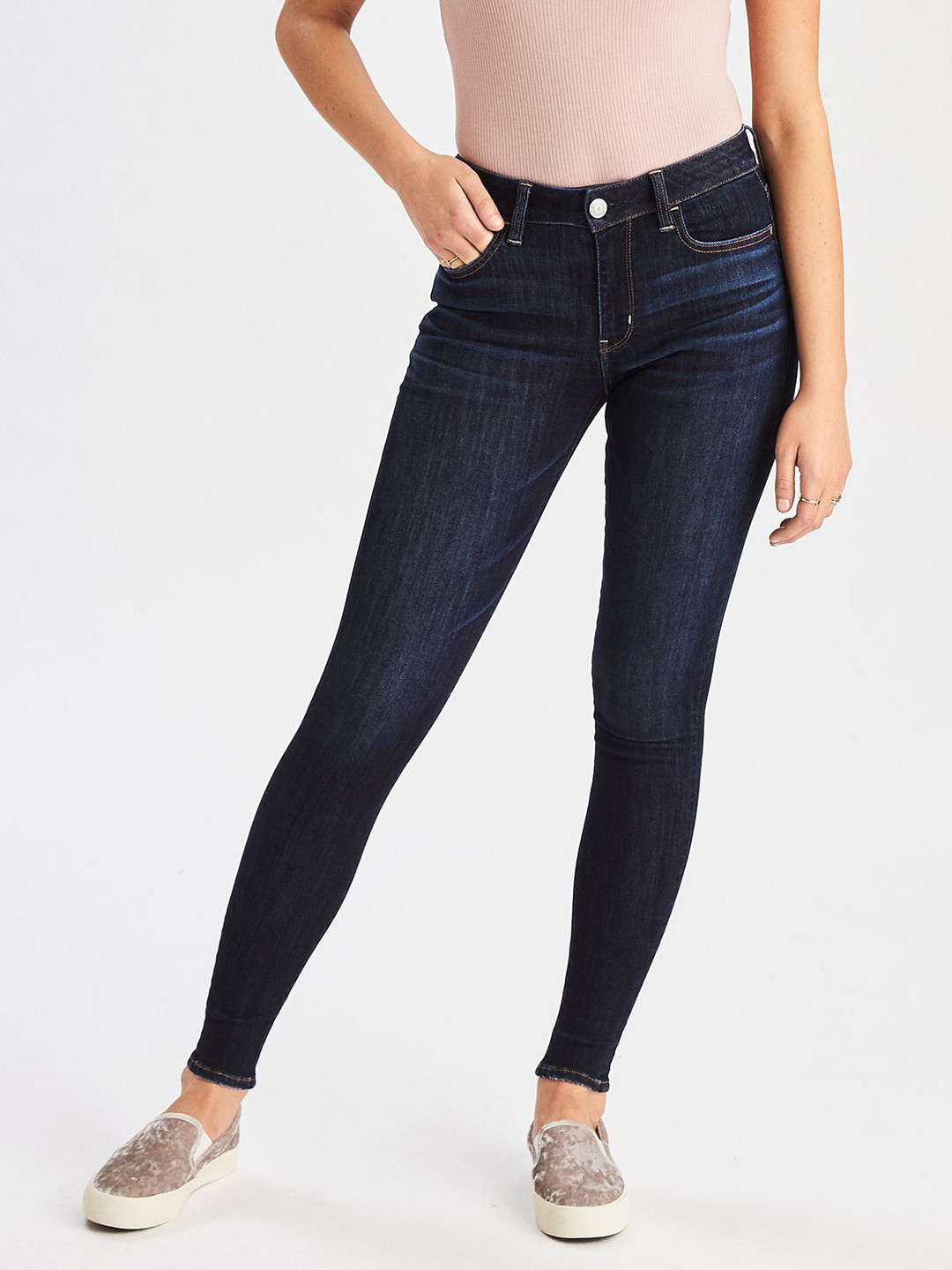 

AMERICAN EAGLE OUTFITTERS Women Navy Blue Slim Fit High-Rise Clean Look Stretchable Jeans