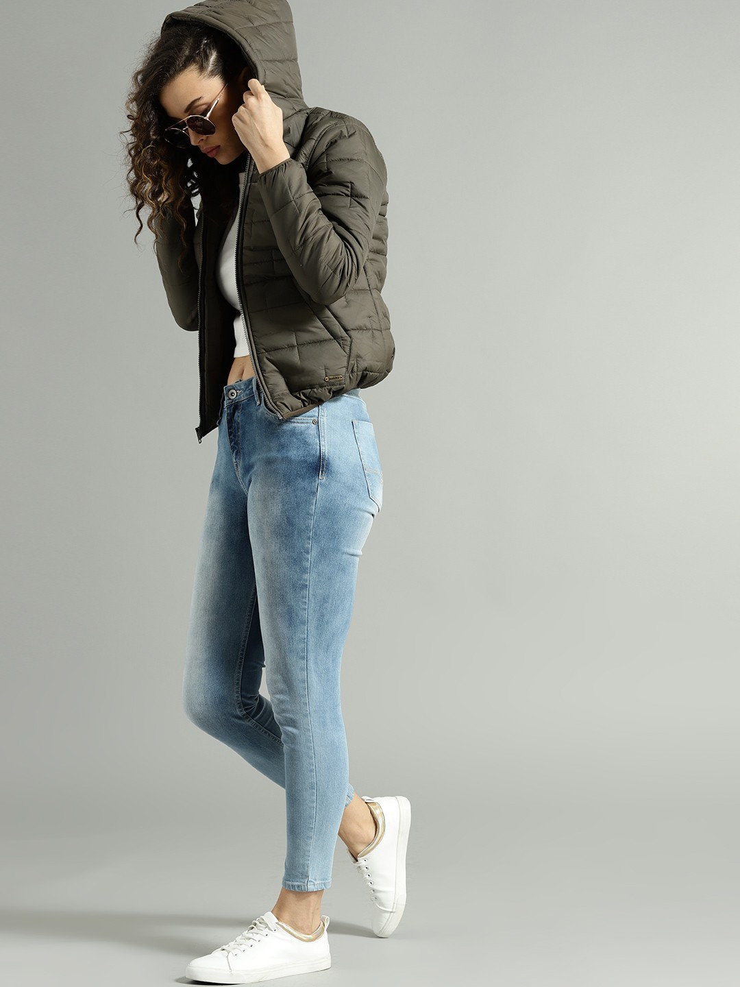 

Roadster Women Olive Green Solid Padded Jacket