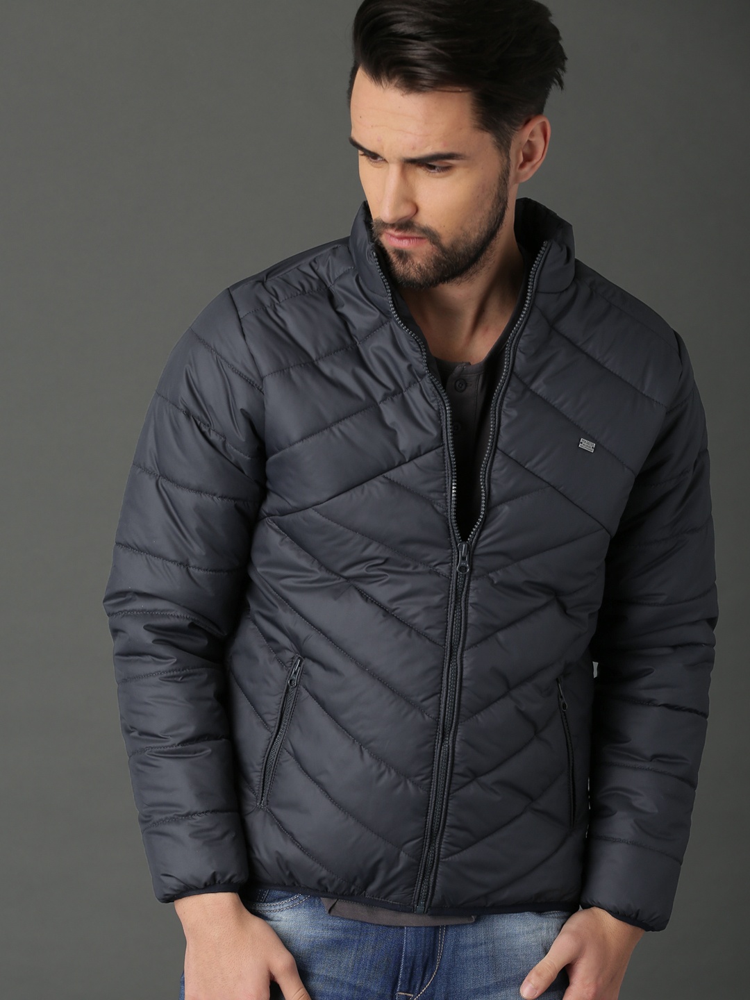 

Roadster Men Navy Blue Solid Puffer Jacket