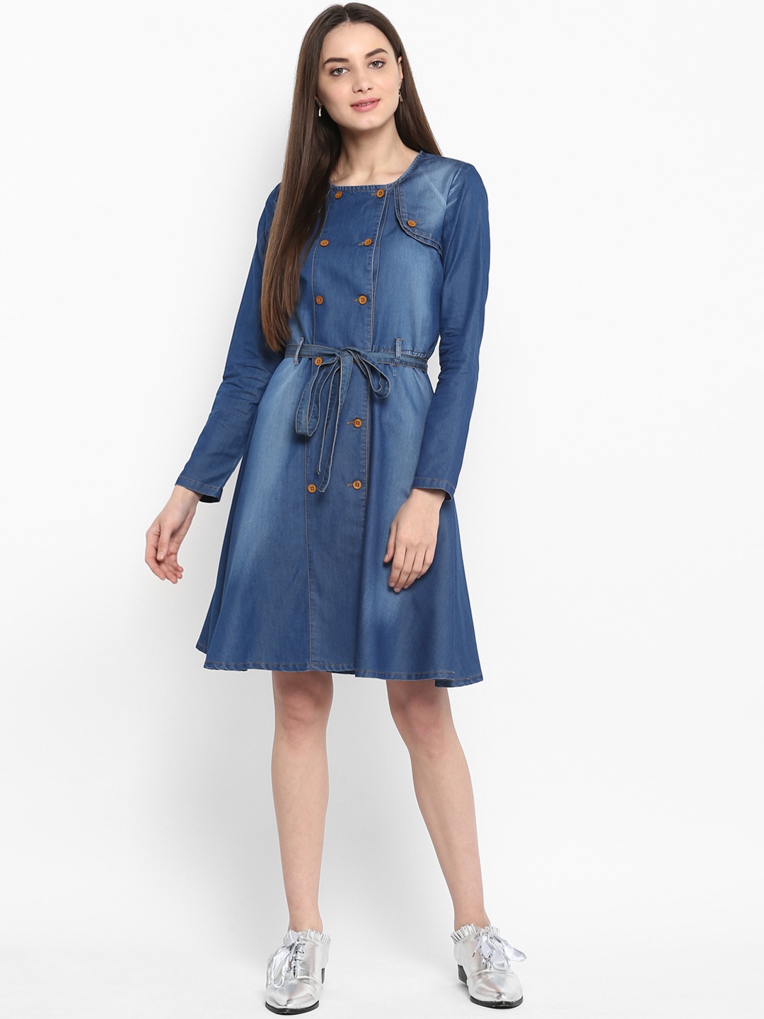 

StyleStone Women Blue Solid Fit and Flare Dress