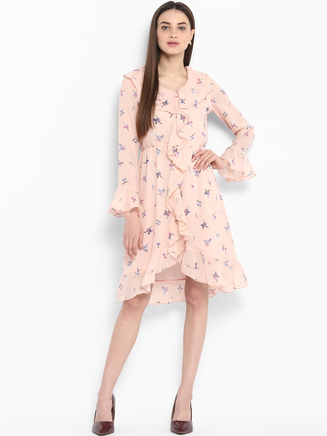 

StyleStone Women Peach-Coloured Printed Fit and Flare Dress