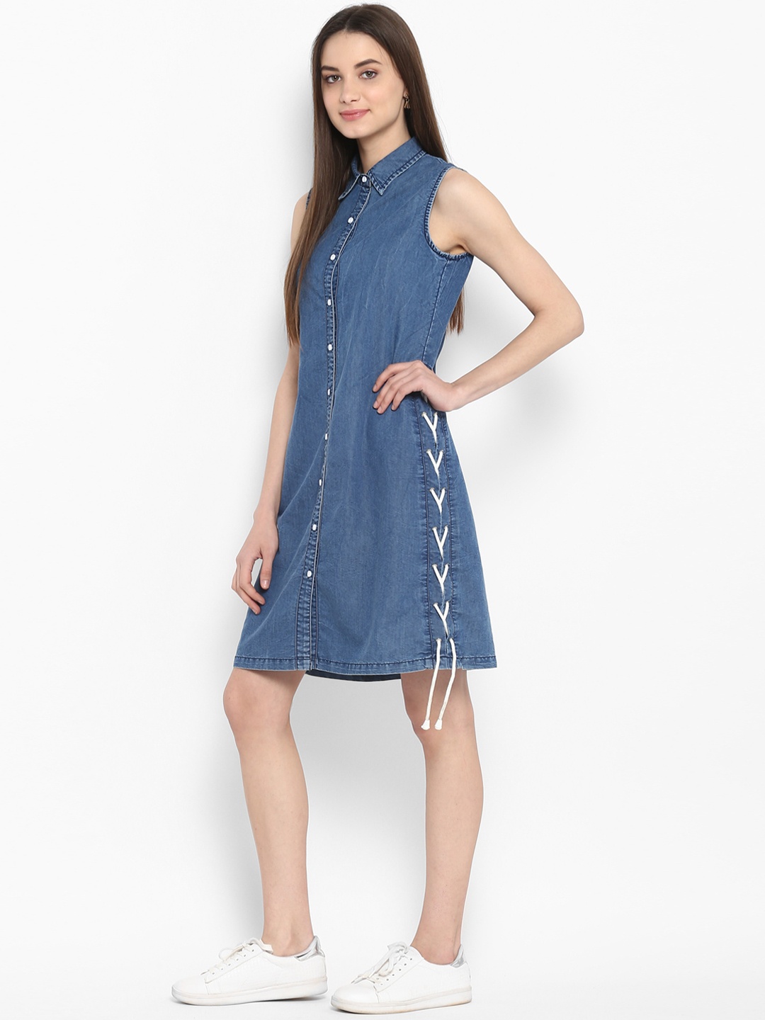 

StyleStone Women Blue Solid Denim Shirt Dress