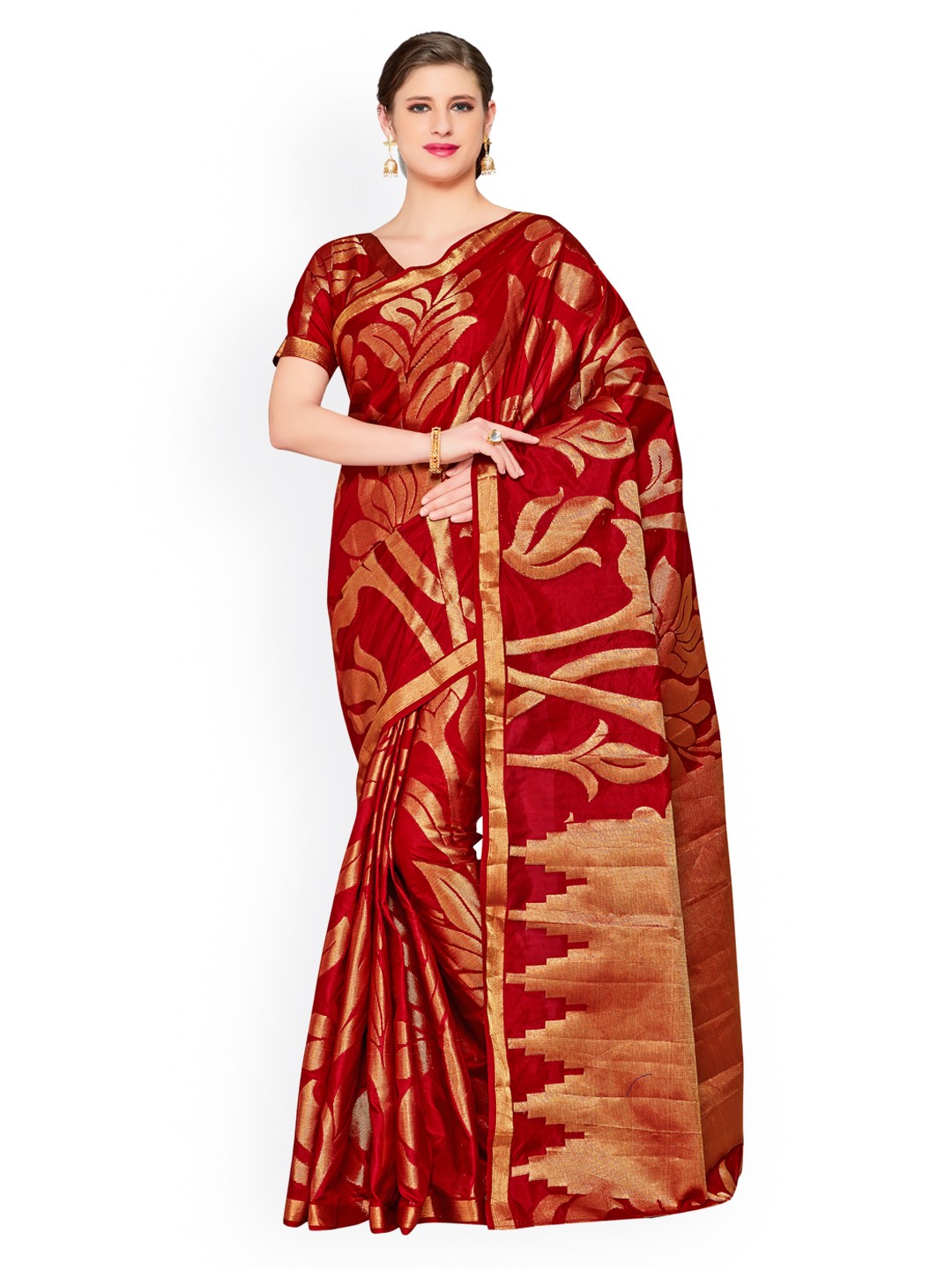 

MIMOSA Red Art Silk Woven Design Kanjeevaram Saree