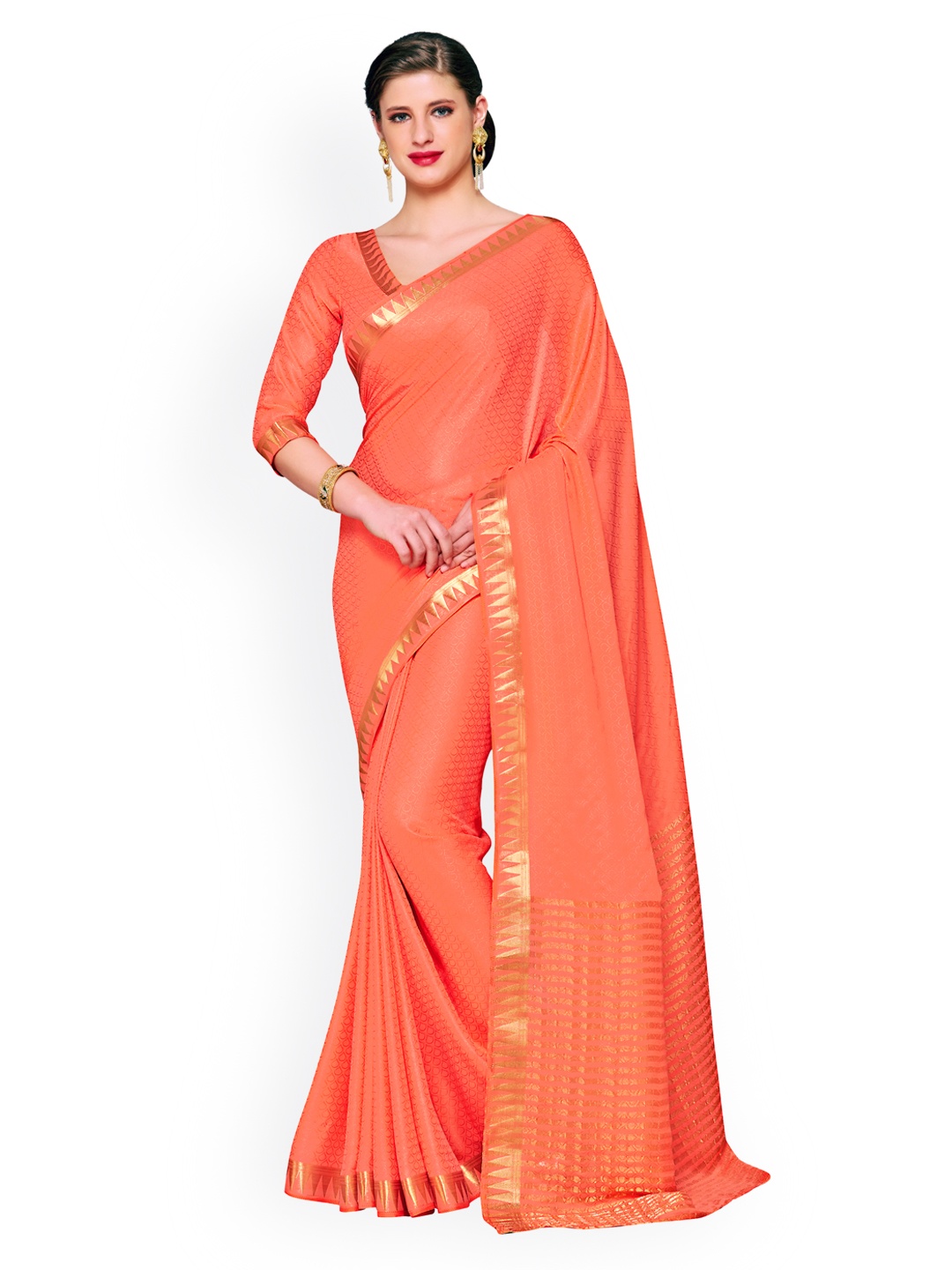 

MIMOSA Orange Poly Crepe Woven Design Kanjeevaram Saree