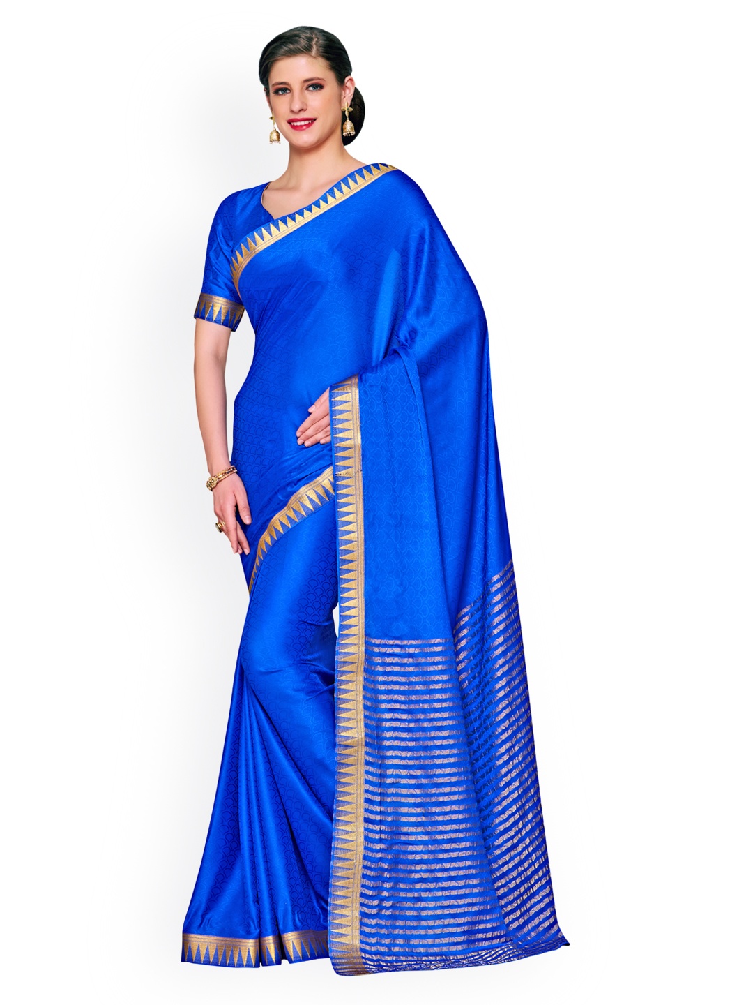 

MIMOSA Blue Poly Crepe Woven Design Kanjeevaram Saree