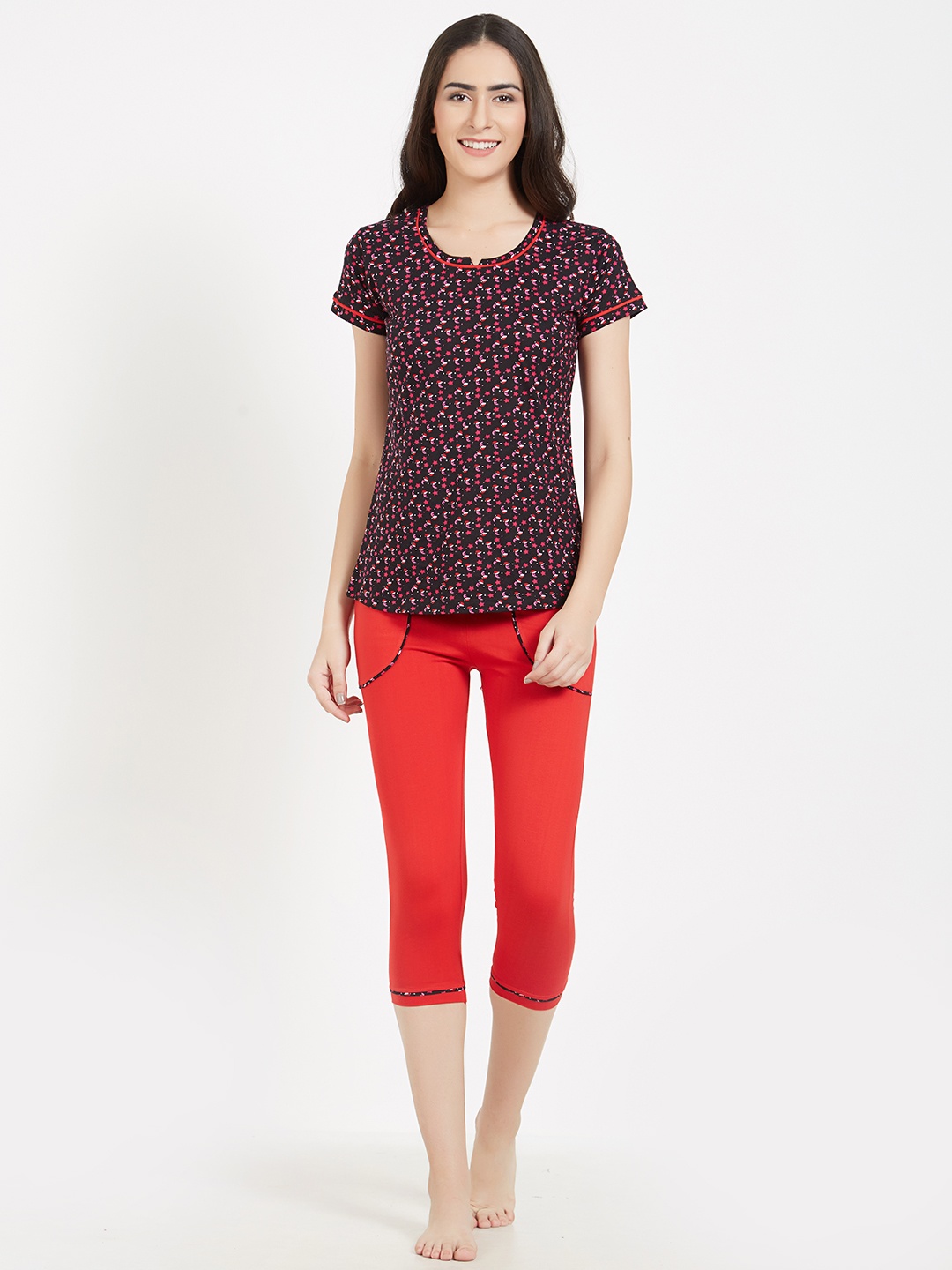 

Blush by PrettySecrets Women Black & Red Printed Night suit BAWCCPS04