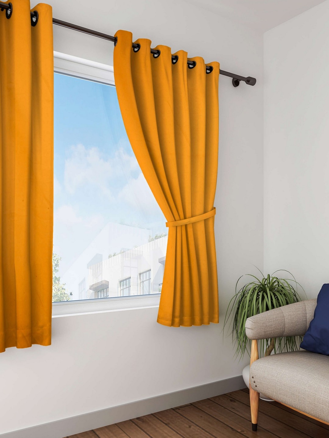 

Lushomes Orange Solid Window Curtain