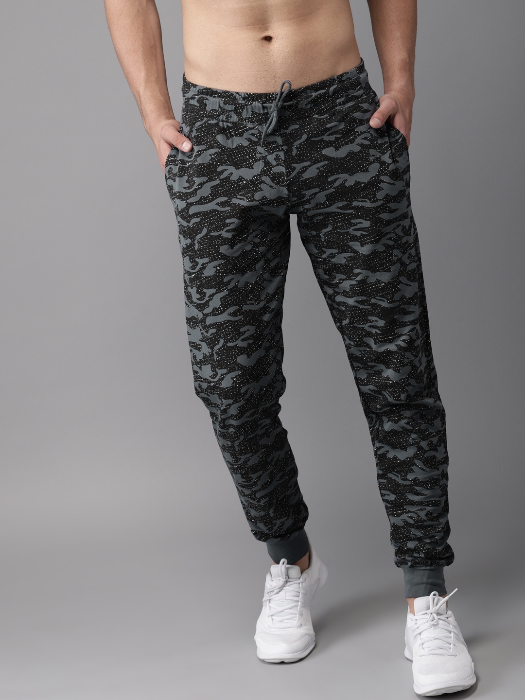 

HERE&NOW Men Black & Grey Printed Track Pants