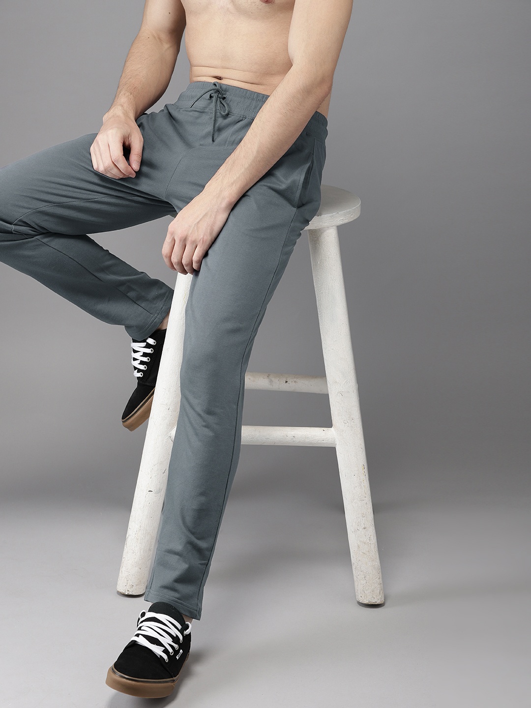 

HERE&NOW Men Grey Solid Trackpants