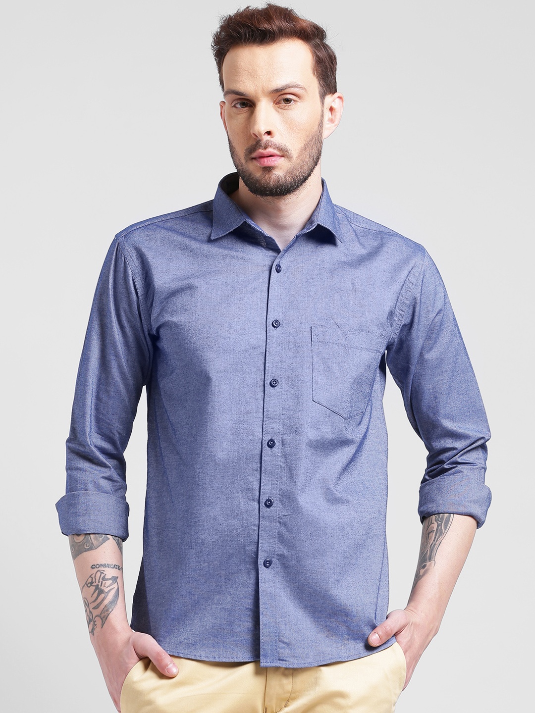 

Being Fab Men Navy Blue Smart Slim Fit Solid Casual Shirt