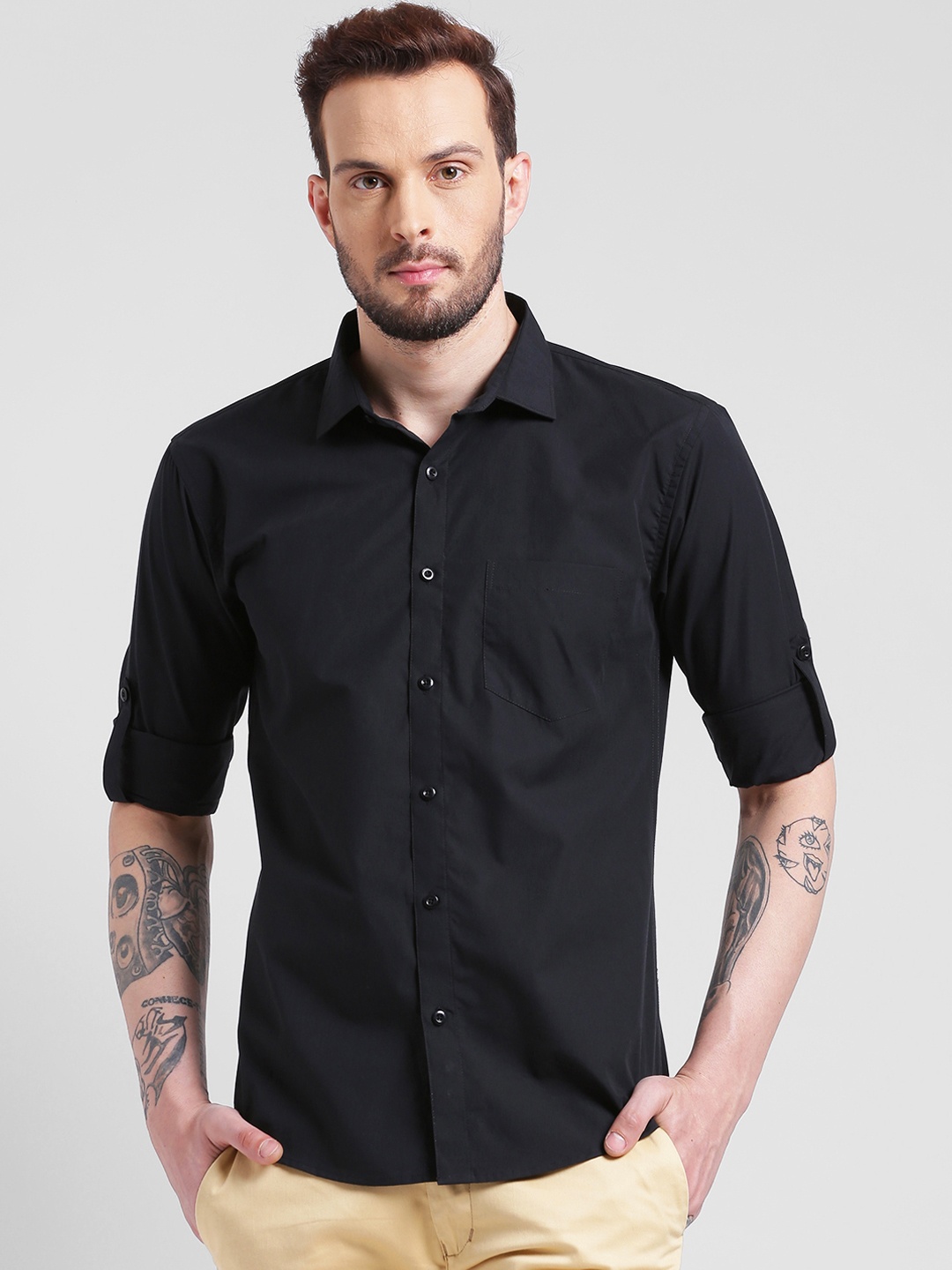 

Being Fab Men Black Smart Slim Fit Solid Casual Shirt