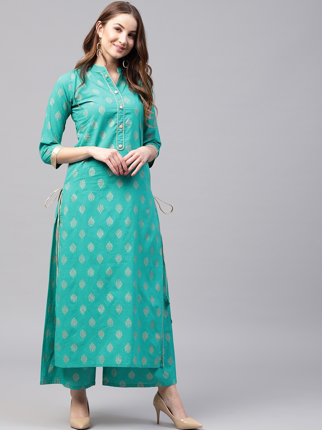 

Nayo Women Green Printed Kurta with Palazzos