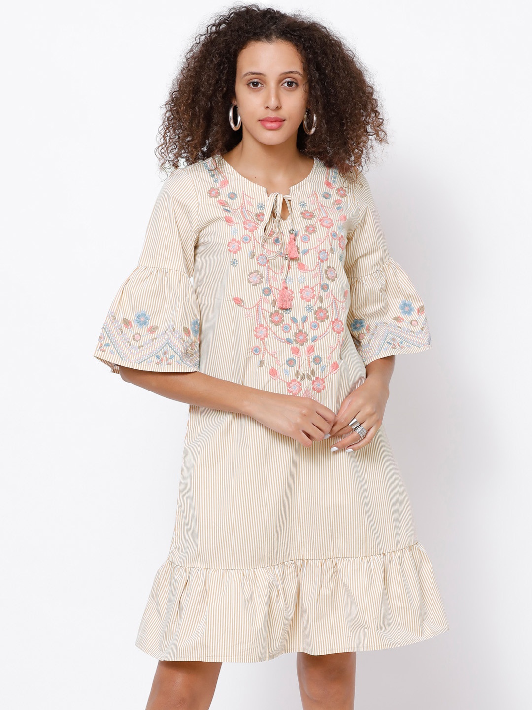 

Tokyo Talkies Women Beige Printed A-Line Dress