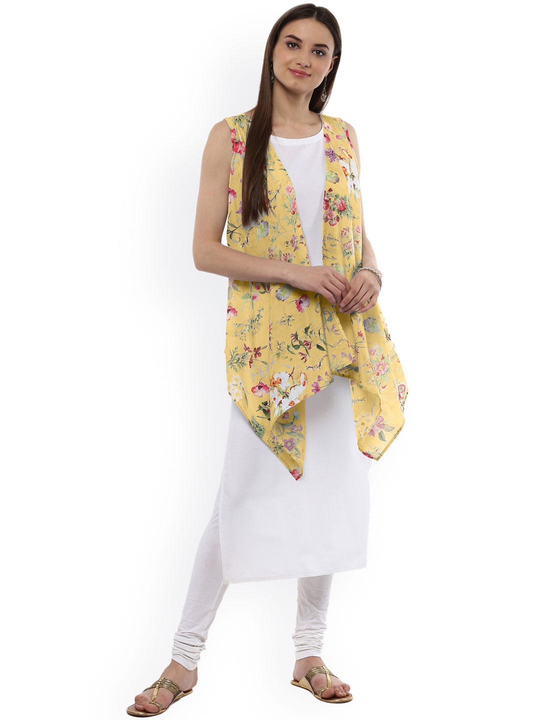 

Ahalyaa Women White & Yellow Solid Straight Kurta