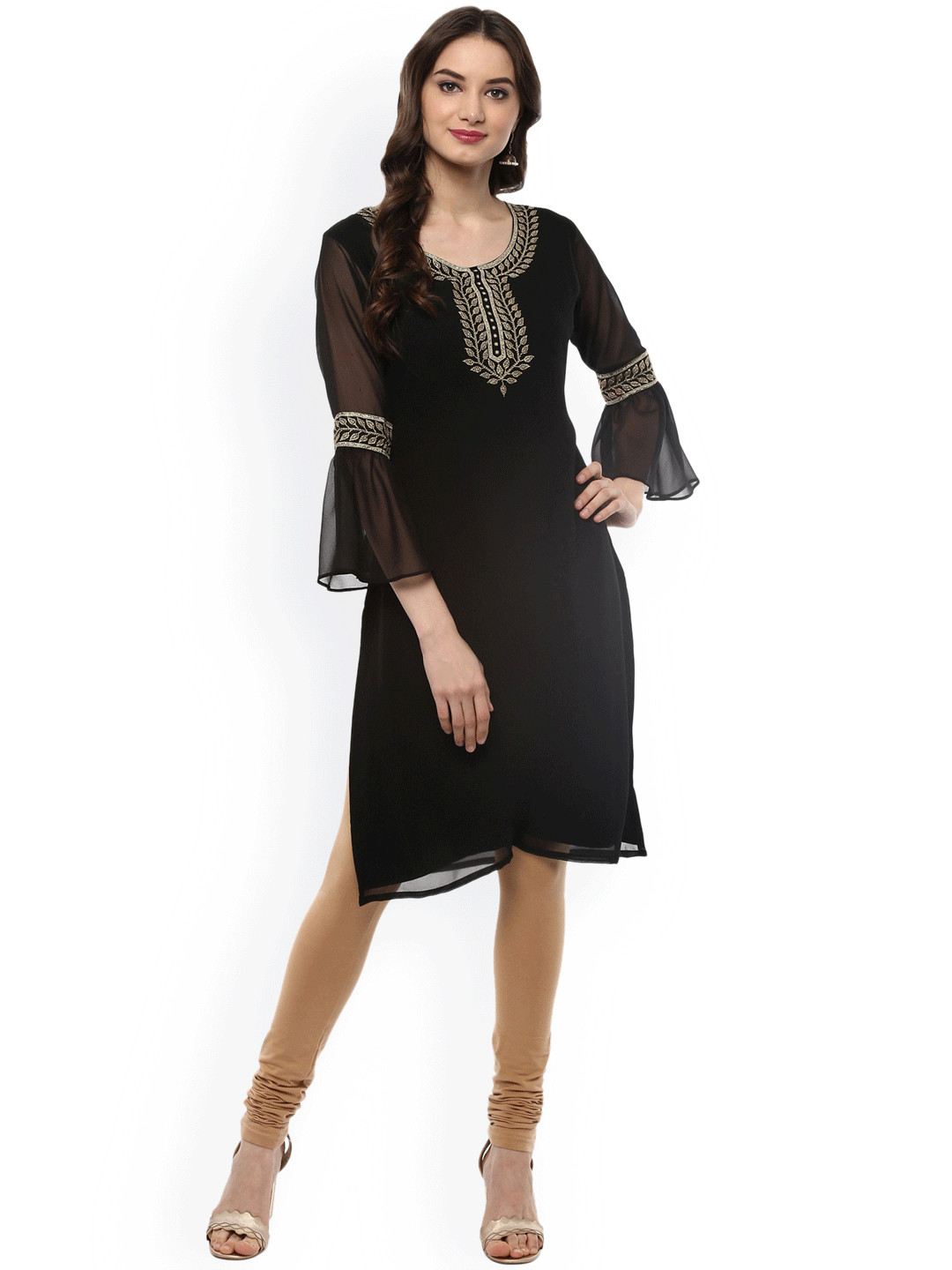 

Ahalyaa Women Black Printed Straight Kurta