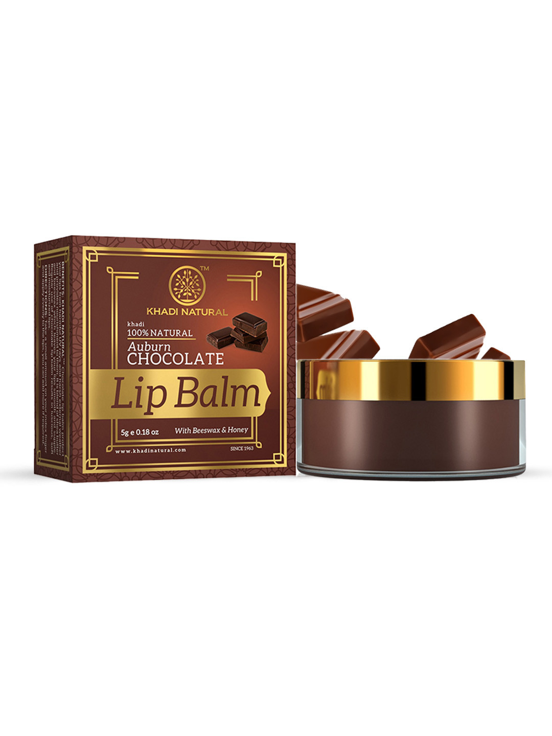 

Khadi Natural Chocolate Herbal Lip Balm With Beeeswax & Honey, Brown