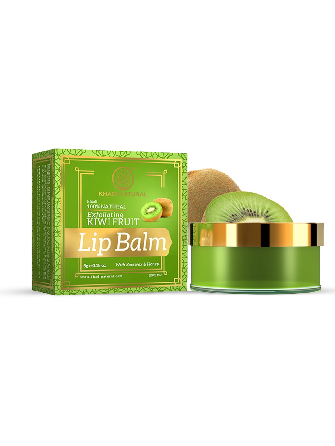 

Khadi Natural Kiwi Fruit Herbal Lip Balm With Beeeswax & Honey, Green