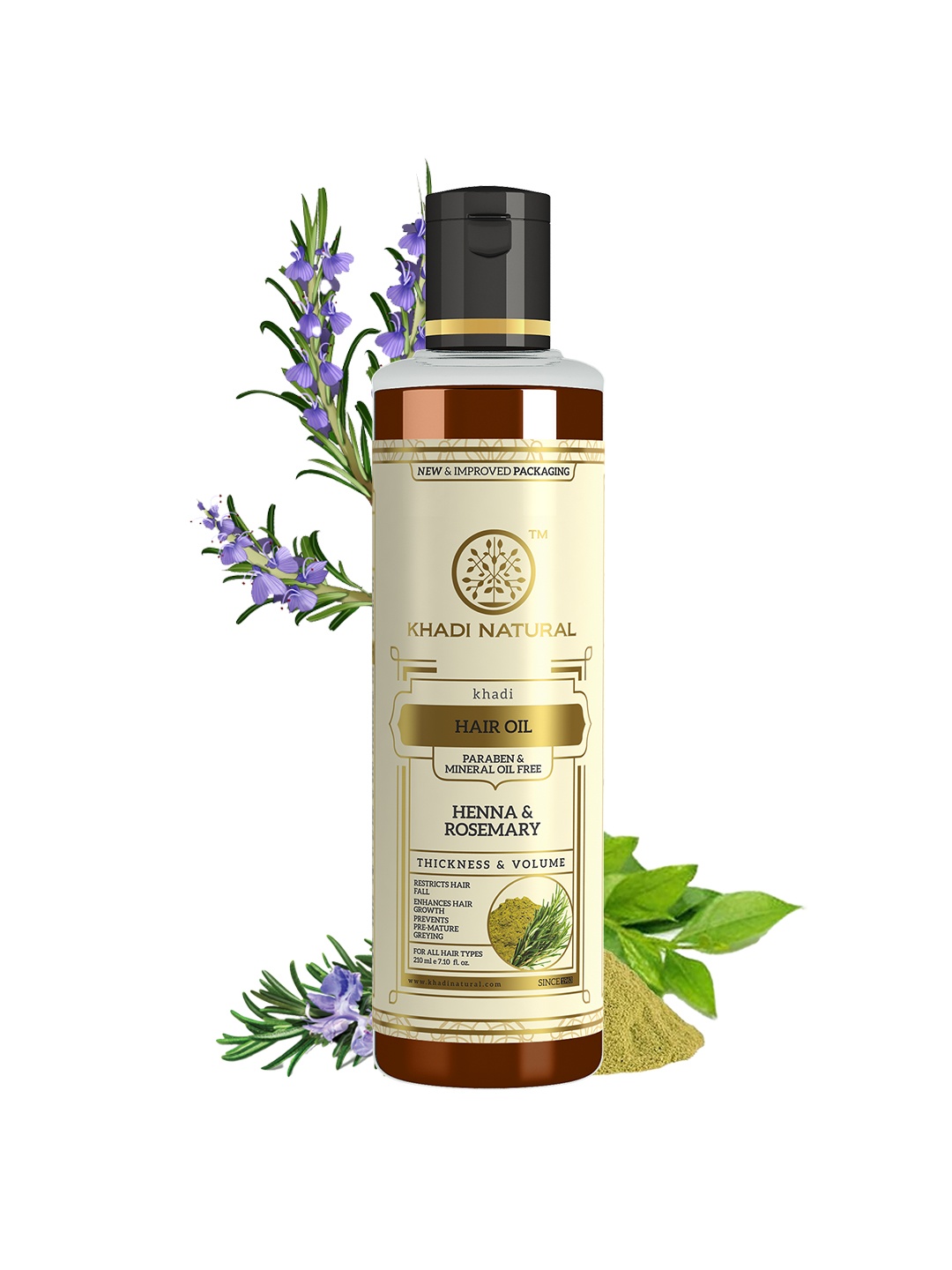 

Khadi Natural Sustainable Unisex Henna & Rosemary Herbal Hair Oil 210 ml, Brown