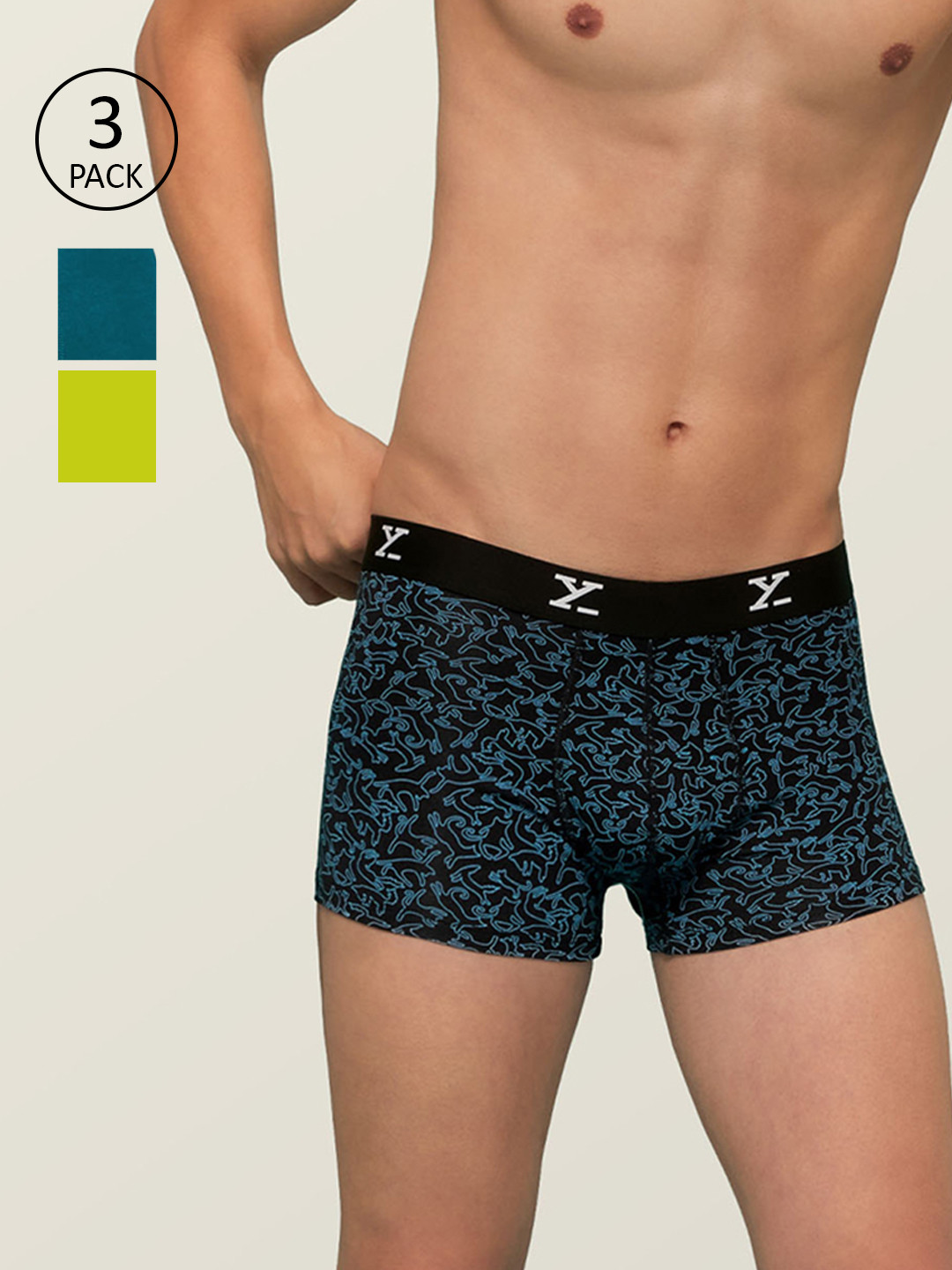 

XYXX Men IntelliSoft Antimicrobial Micro Modal Pack of 3 Shuffle Trunks XYTRNK3PCKN172, Blue