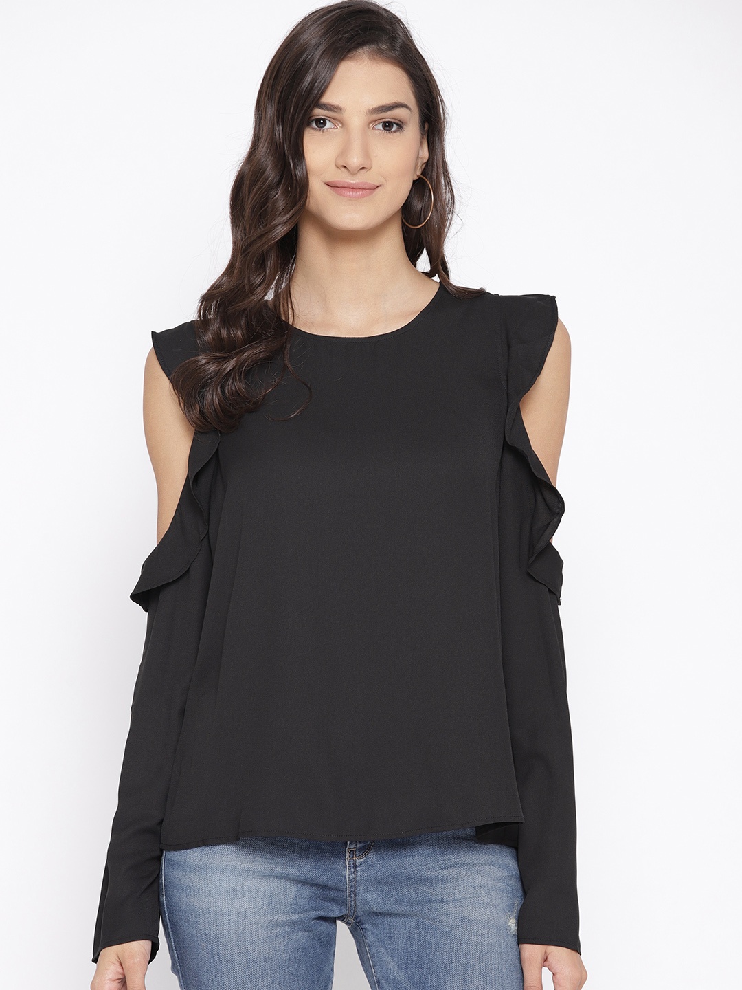 

Vero Moda Women Black Solid Cold Shoulder Top