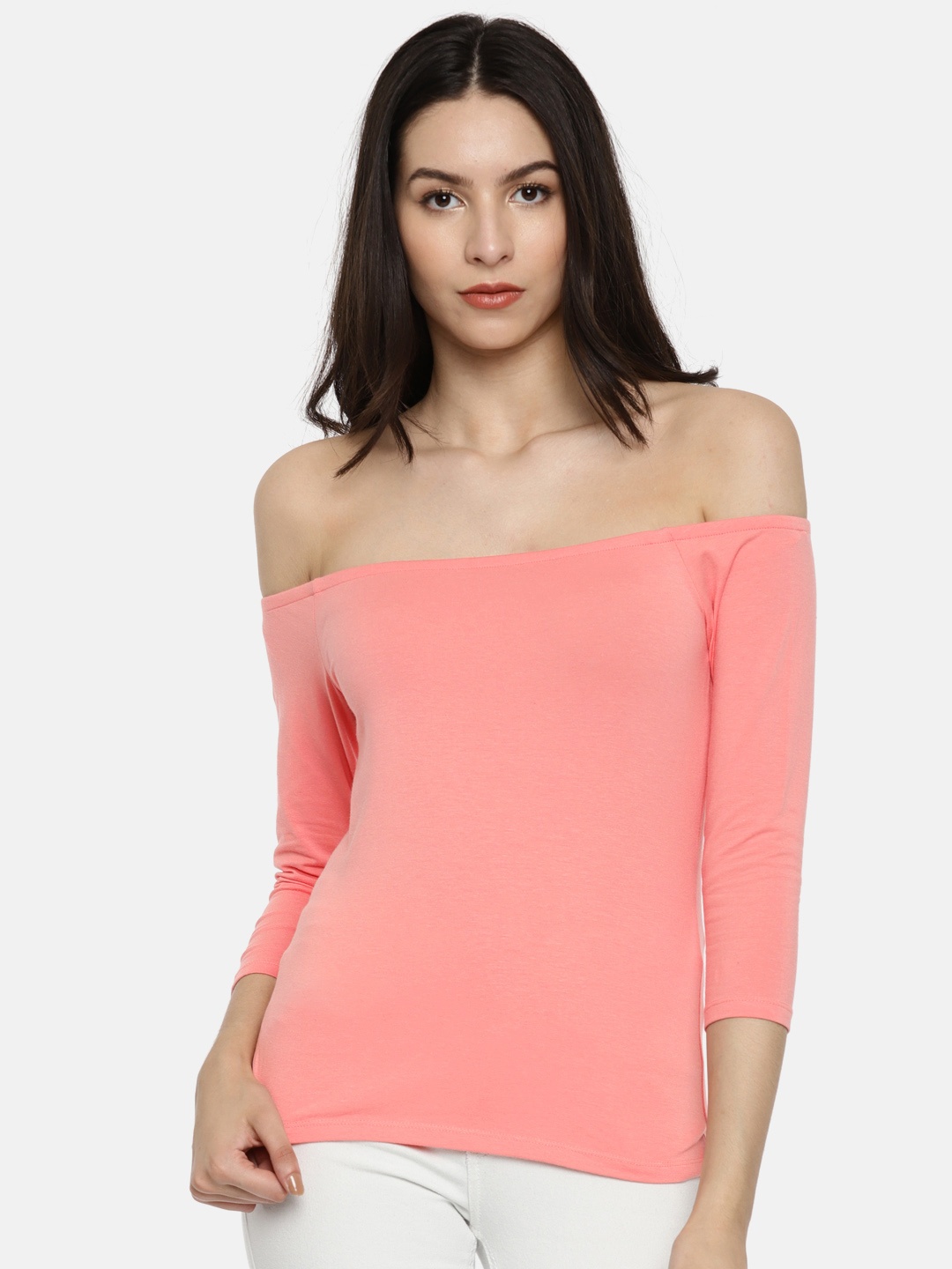 

Vero Moda Women Pink Solid Bardot Top