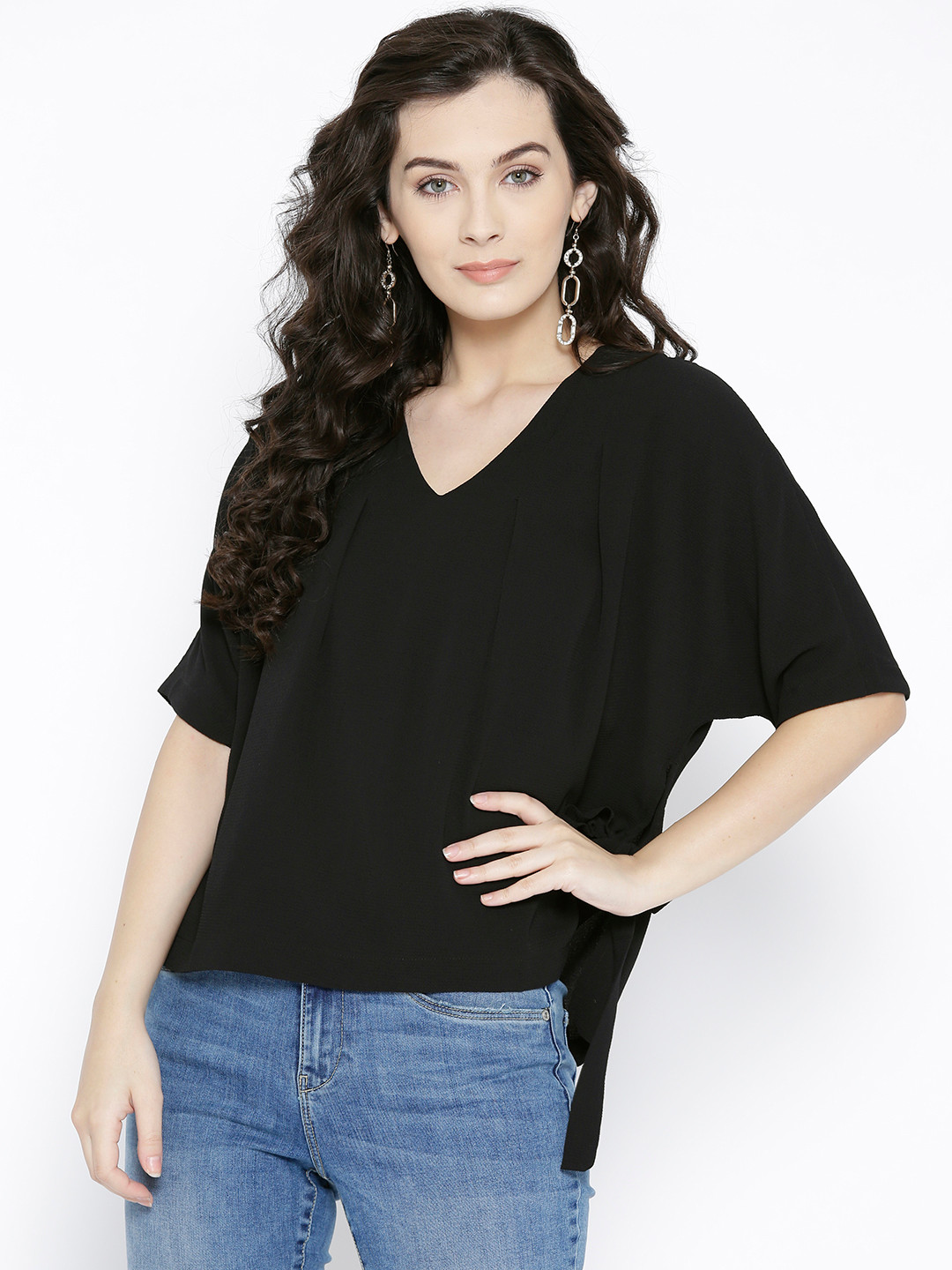 

Vero Moda Women Black Solid High-Low Top