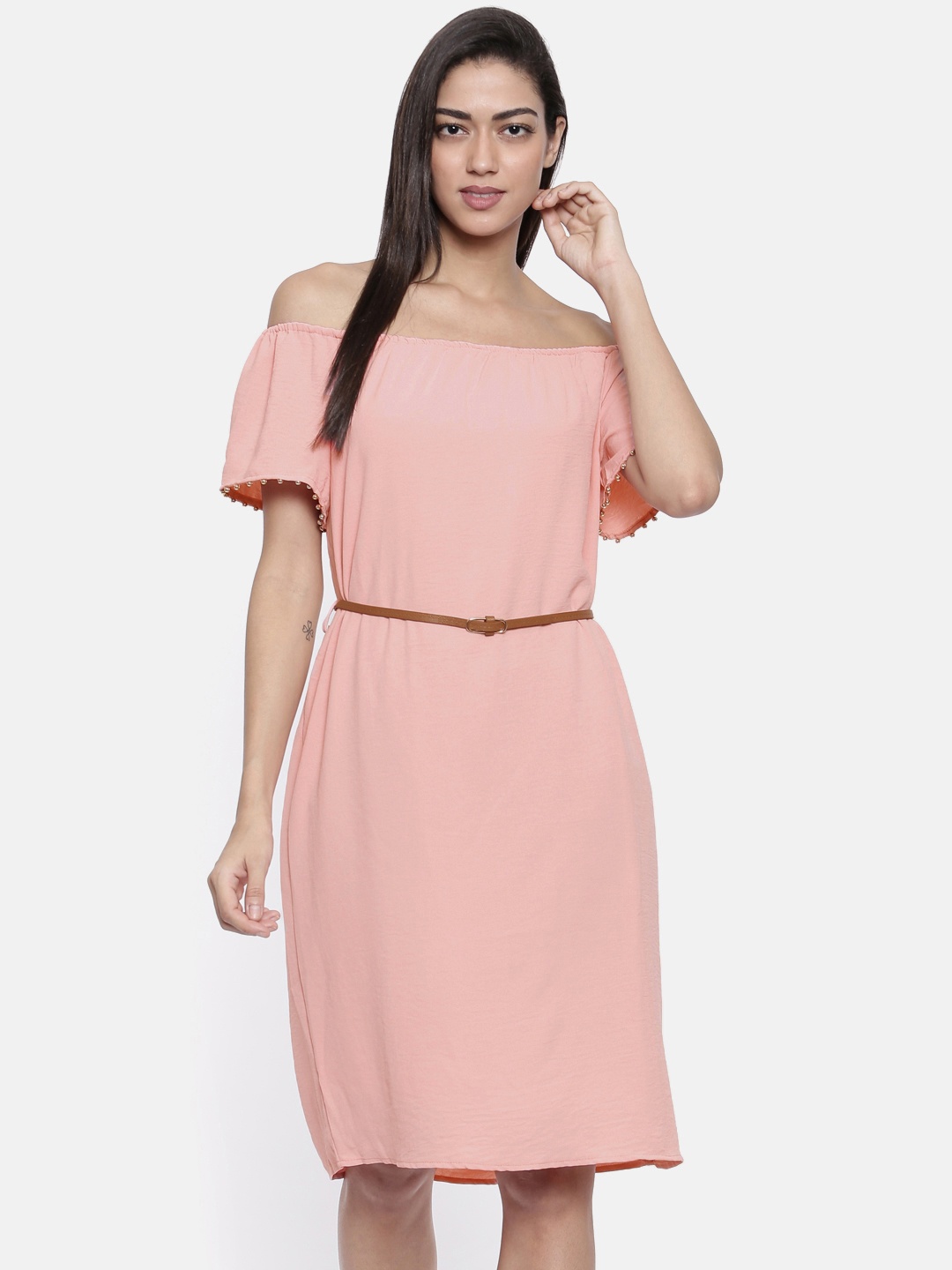 

Deal Jeans Women Peach-Coloured Solid A-Line Dress