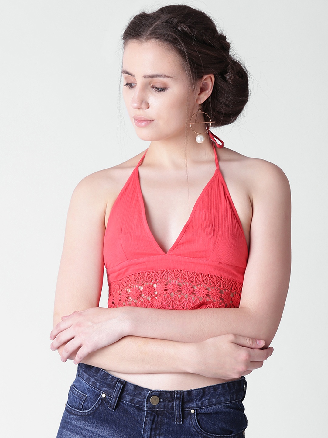 

FOREVER 21 Women Coral Solid Bralette Pure Cotton Top