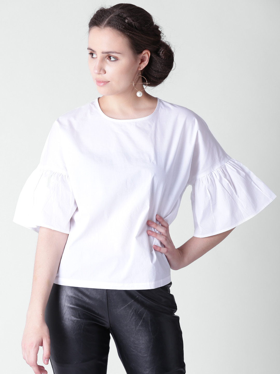 

FOREVER 21 Women White Solid Boxy Pure Cotton Top