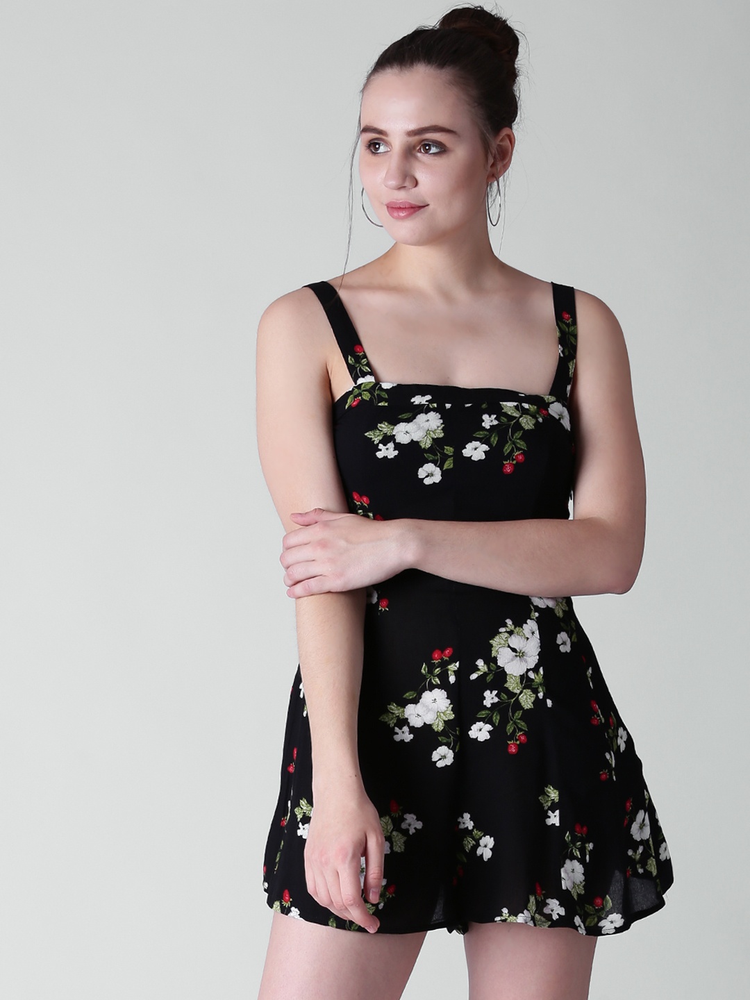 

FOREVER 21 Black & White Printed Playsuit