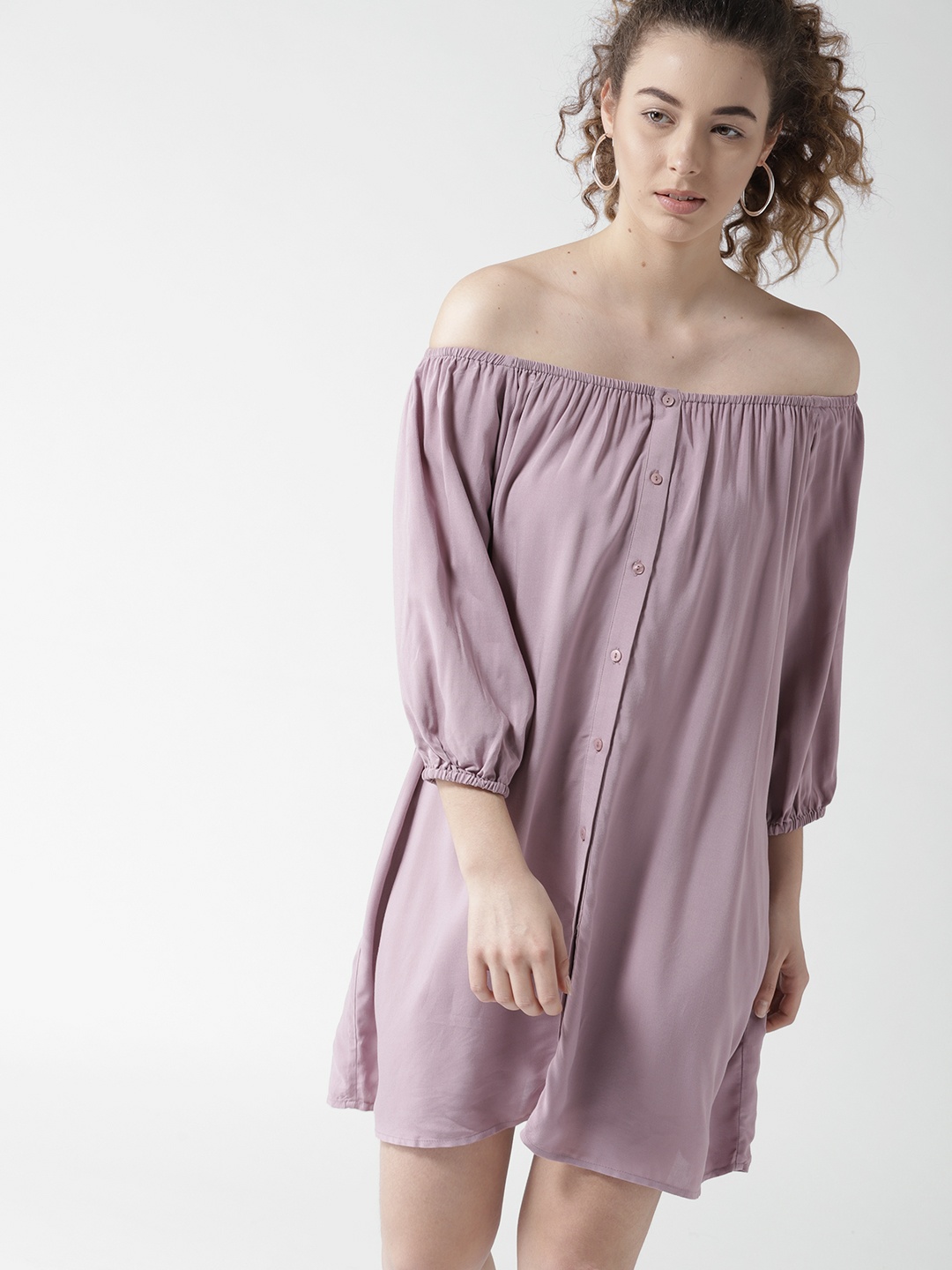 

FOREVER 21 Women Lavender Off-Shoulder A-Line Dress