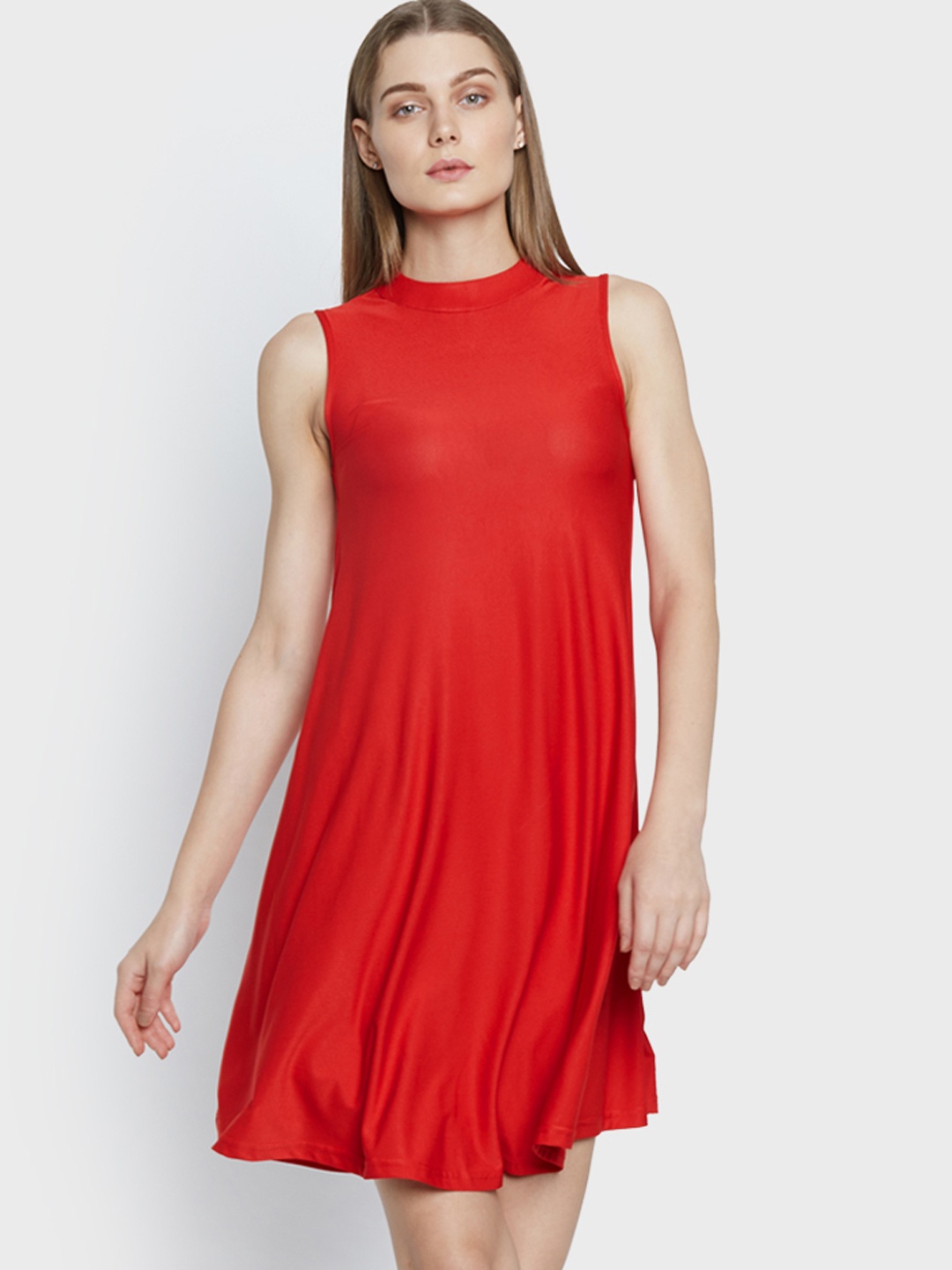 

AND Women Red Solid A-Line Dress