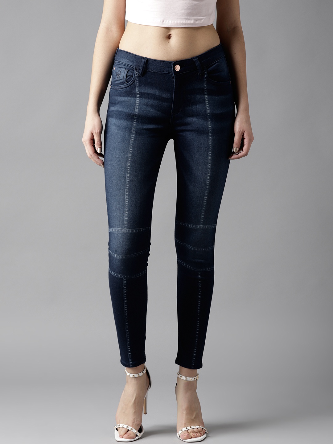 

Flying Machine Women Blue Twiggy Super Skinny Mid-Rise Clean Stretchable Cropped Jeans
