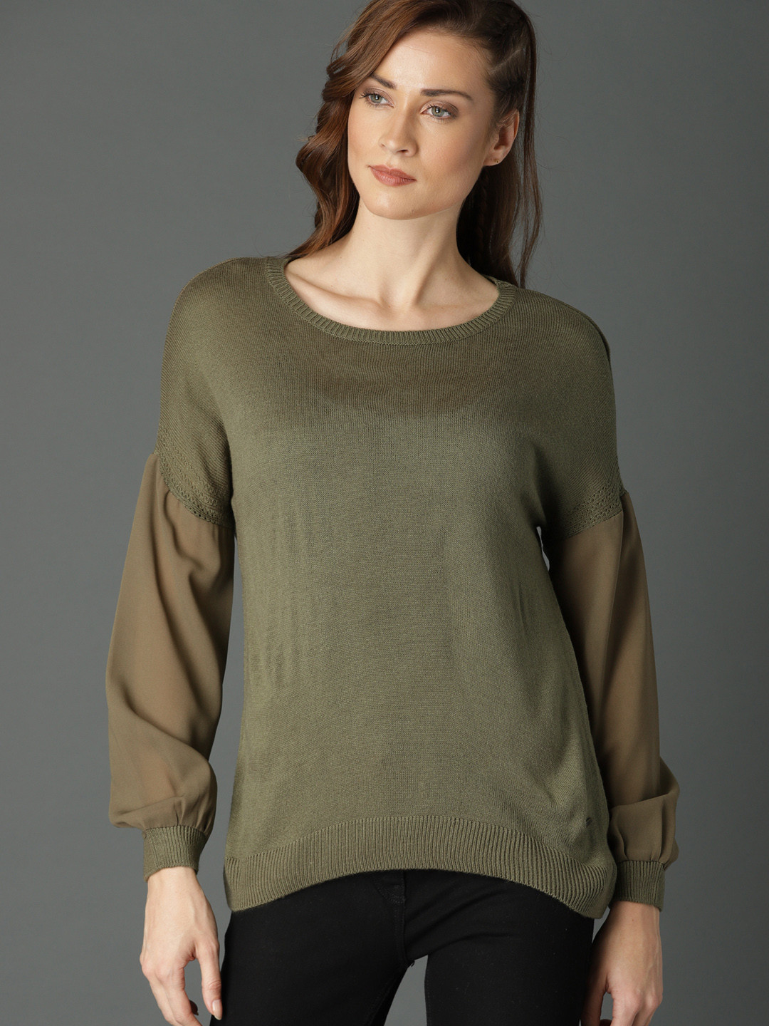 

Roadster Women Olive Green Solid Pullover