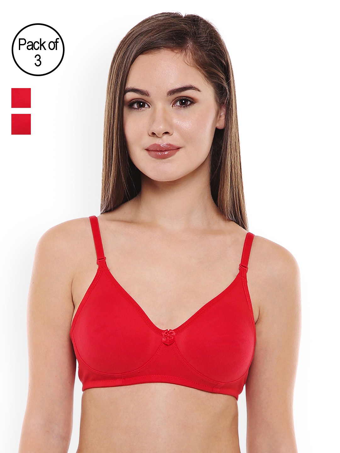 

Bodycare Pack of 3 Red Solid Non-Wired Heavily Padded T-shirt Bra E6525RED