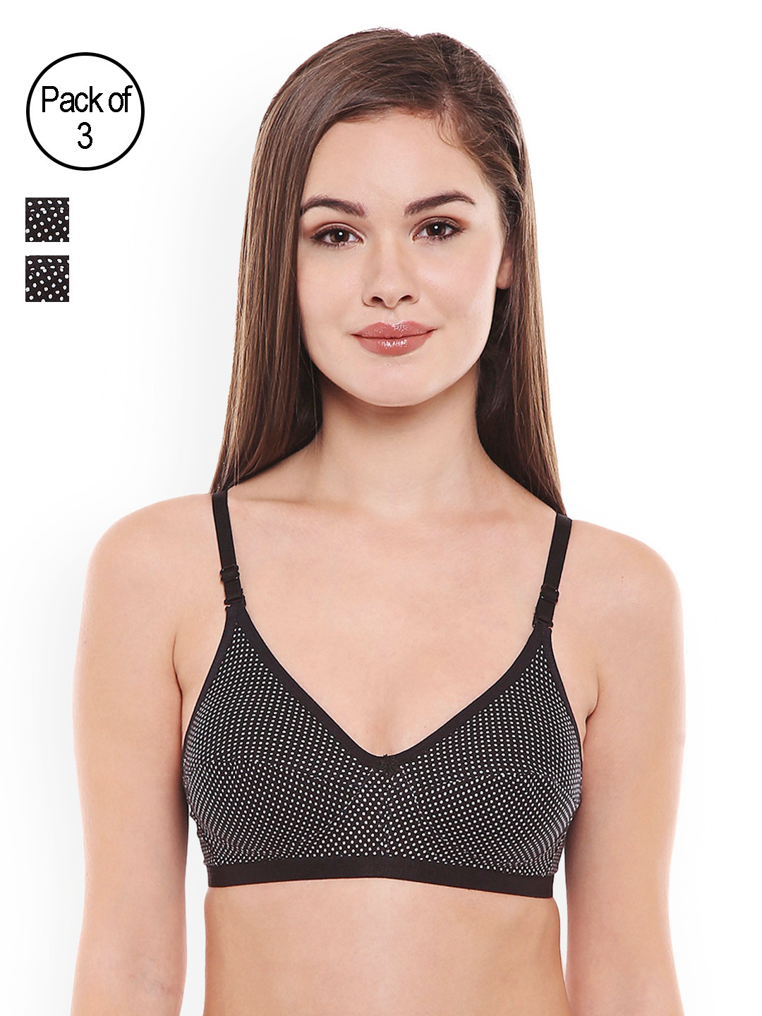 

Bodycare Pack of 3 Black Polka Dot Print Bras E1590