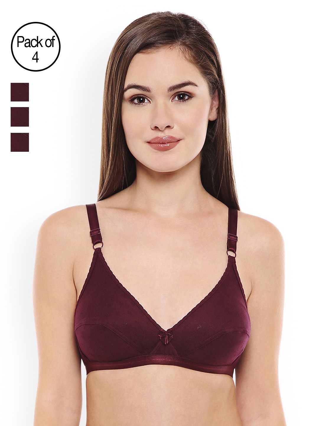 

Bodycare Pack of 4 Burgundy Solid Non-Wired Non Padded Everyday Bra