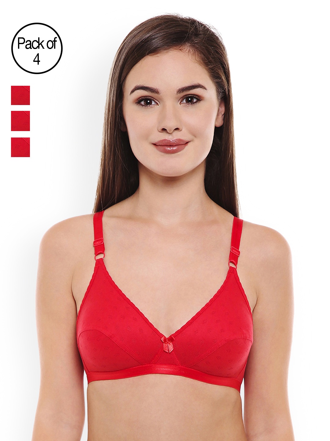 

BODYCARE Pack of 4 Solid Non-Wired Non-Padded Everyday Bras E1507RED, Red