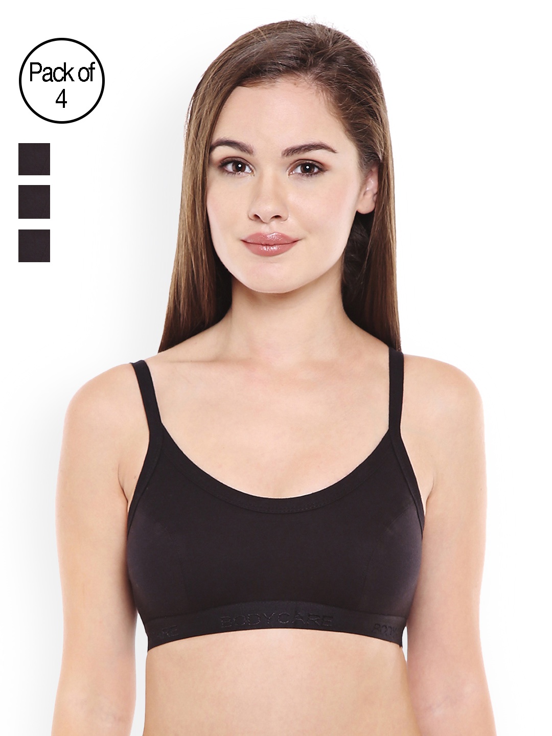 

BODYCARE Pack of 4 Black Solid Non-Wired Non-Padded Sports Bras E1604BBBB