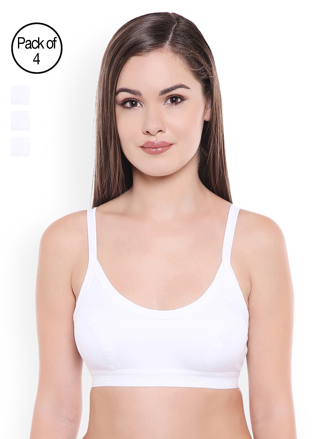 

BODYCARE Pack of 4 Solid Non-Wired Non-Padded Sports Bras E1604WWWW, White