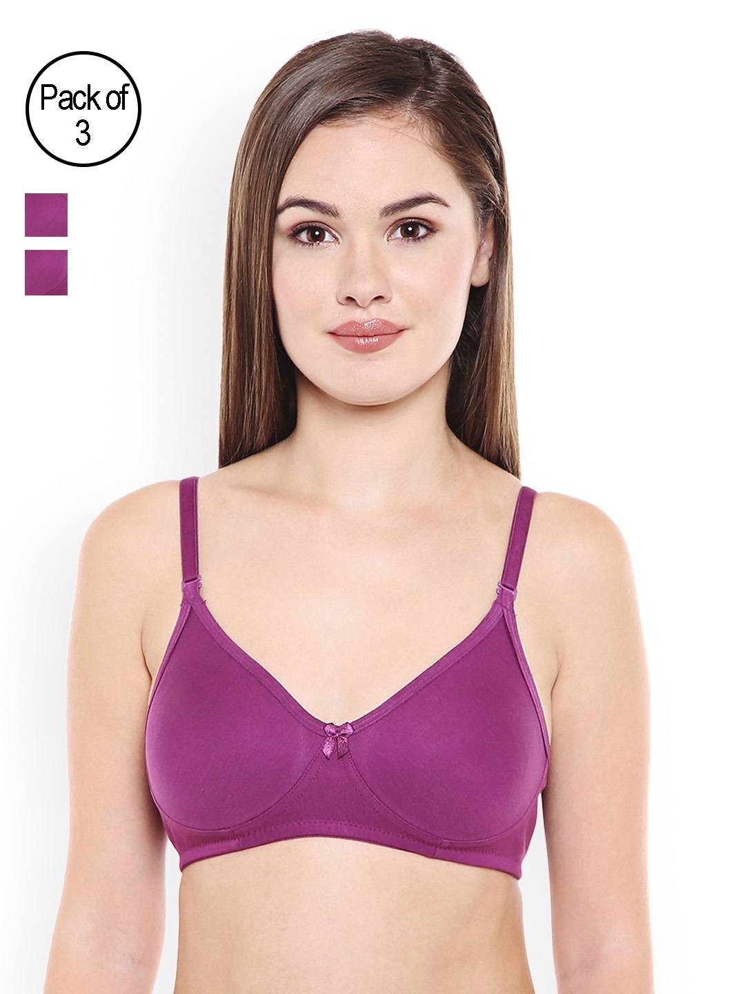 

Bodycare Set of 3 Purple Solid Non-Wired Heavily Padded T-shirt Bra E6525WIWIWI