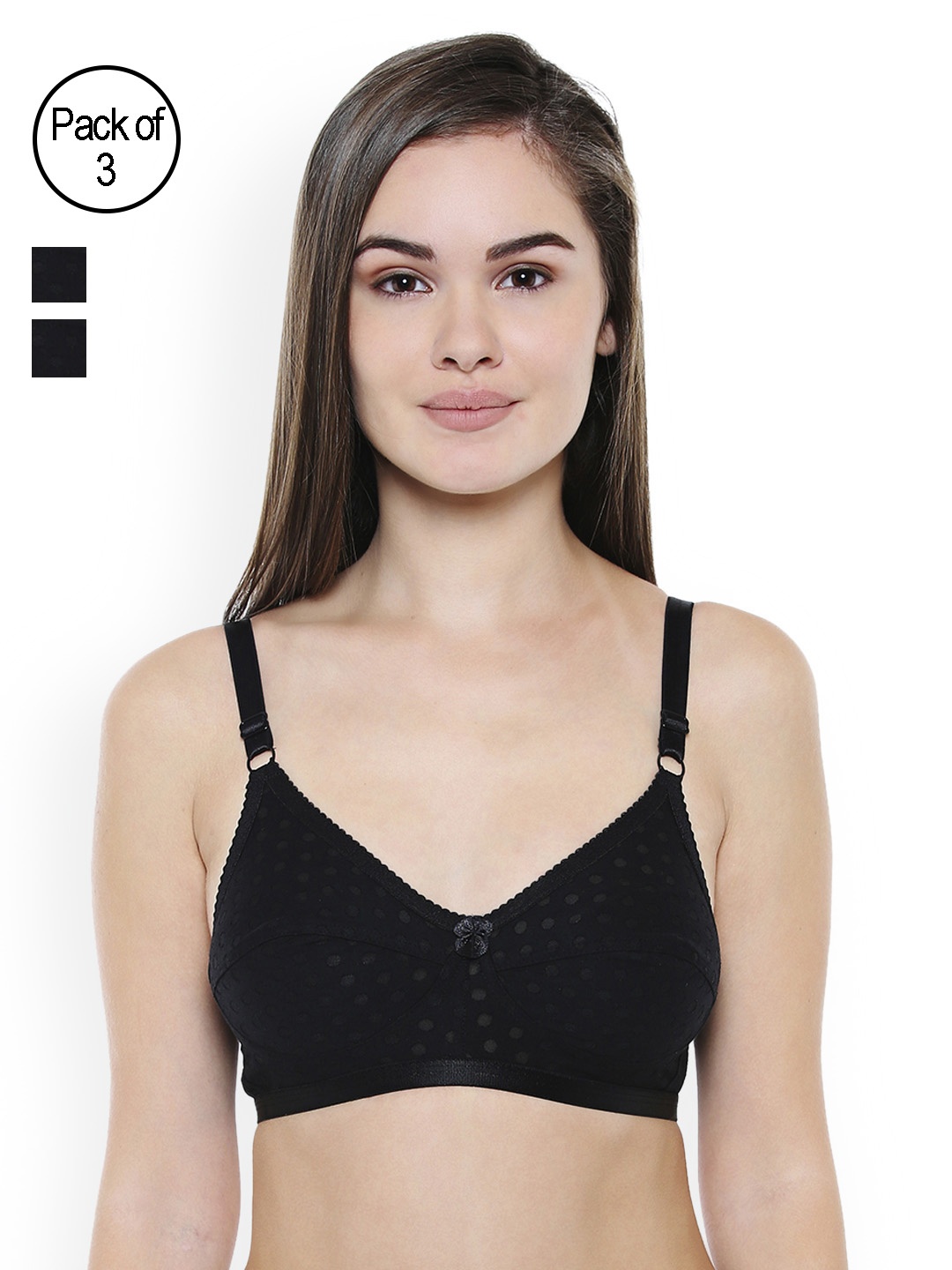 

BODYCARE Pack of 3 Black Solid Non-Wired Non-Padded Everyday Bras E1579BBB