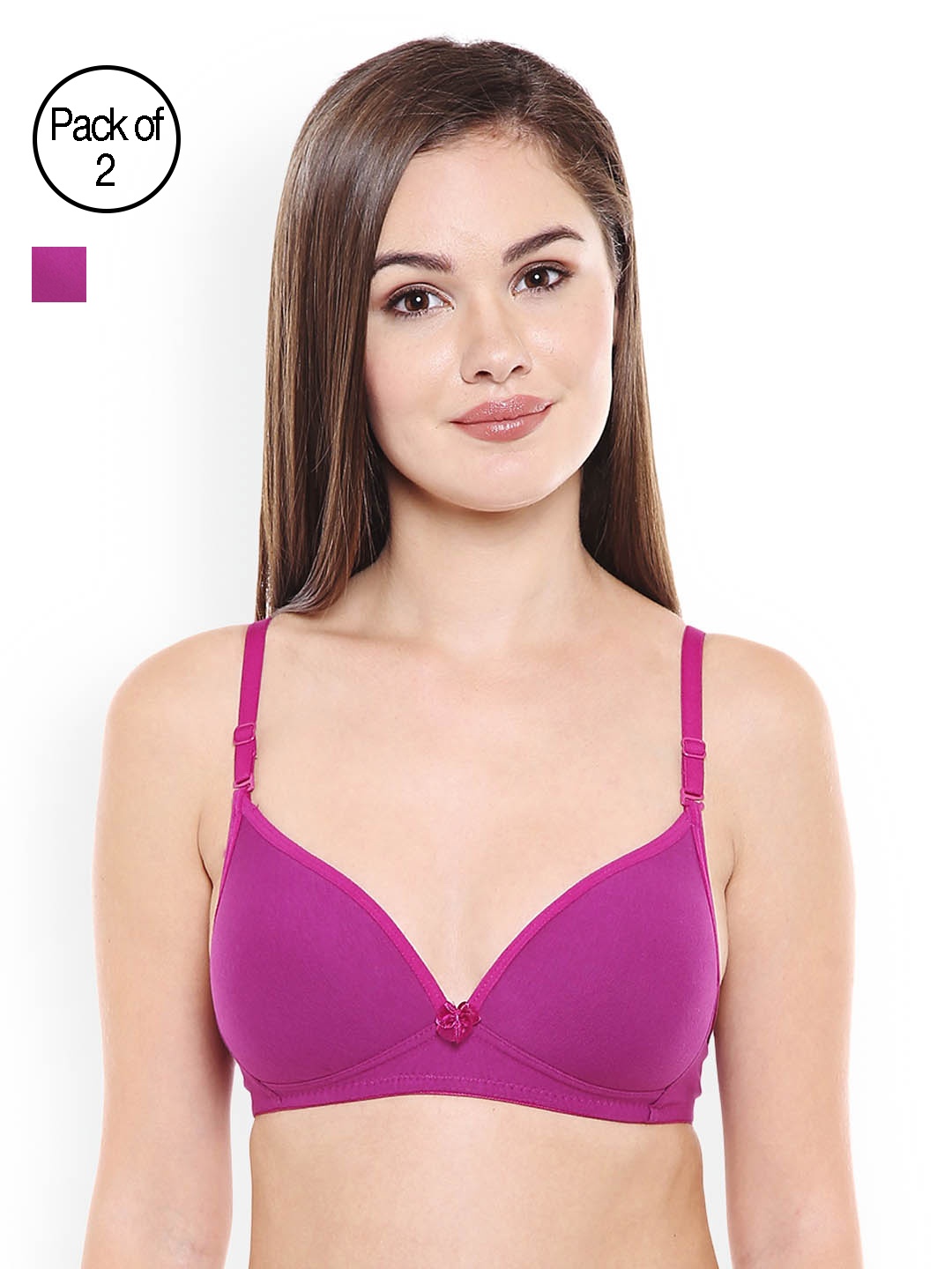 

Bodycare Purple Solid Pack of 2 Non-Wired Lightly Padded T-shirt Bra E6552WINE