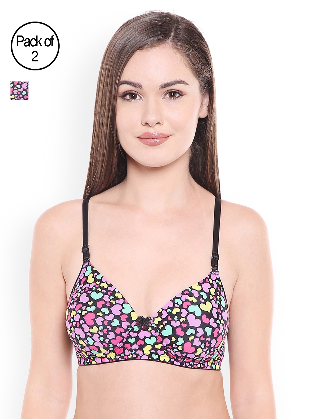 

Bodycare Multicoloured Printed Pack of 2 Non-Wired Lightly Padded T-shirt Bra E6570A, Multi