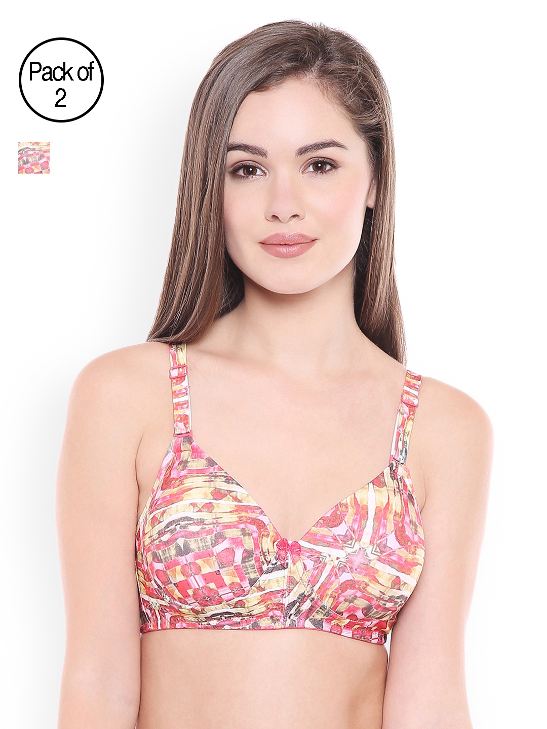 

Bodycare Pack of 2 Pink Printed Non-Wired Lightly Padded T-Shirt Bras E6554